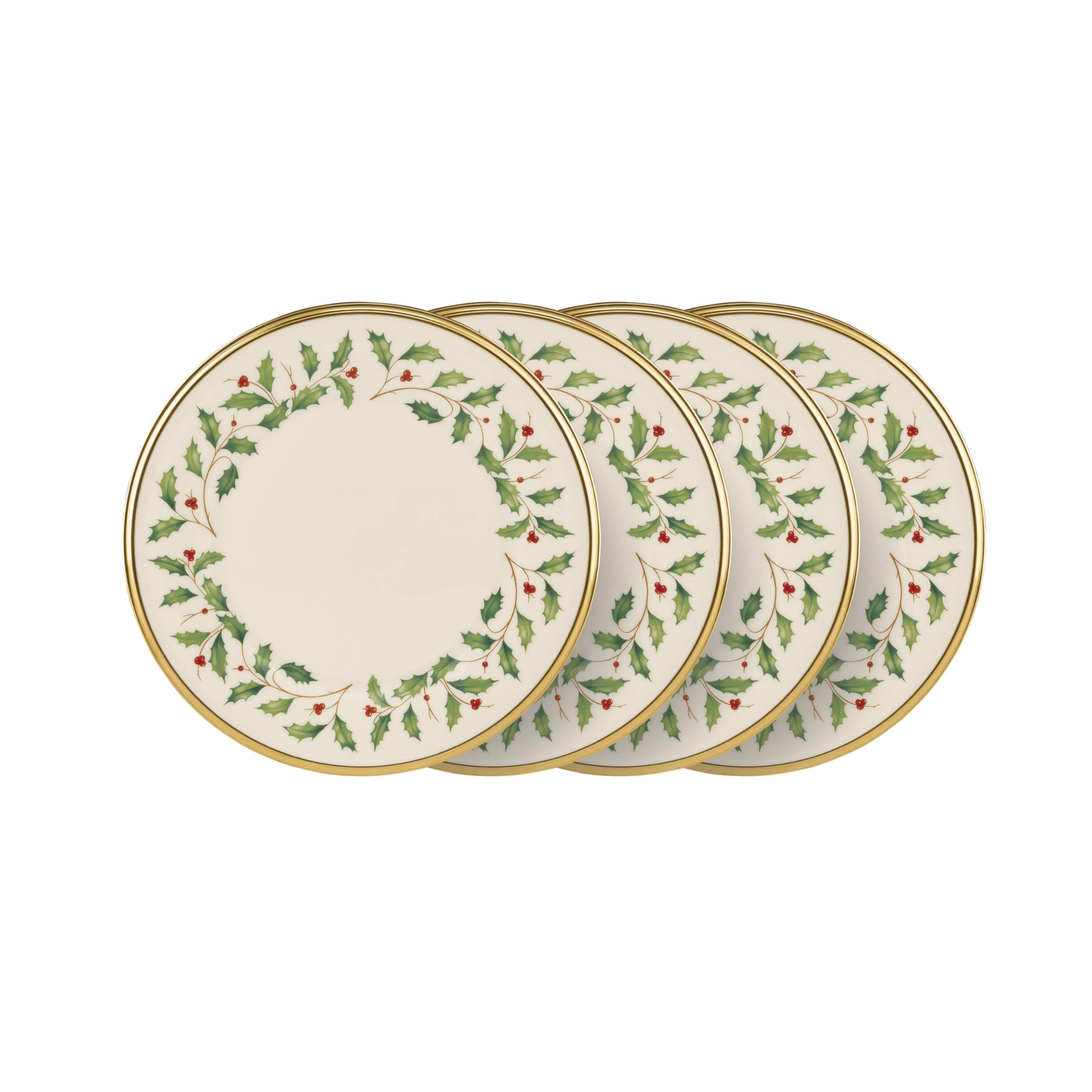 Lenox Holiday Dinnerware Salad Plates Set of 4, Red & Green Porcelain, Model 897083