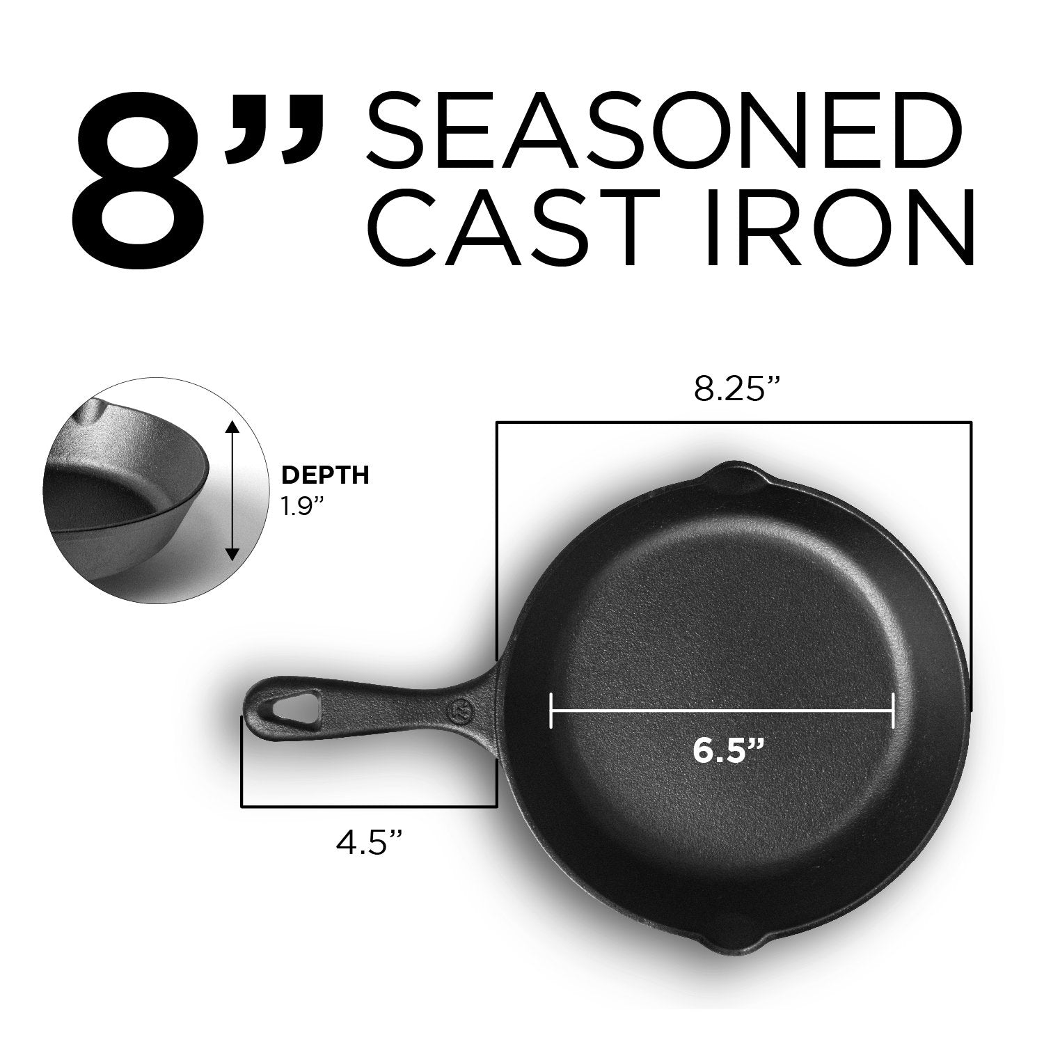 Commercial Chef Pre-Seasoned Cast Iron Skillet With Removable Silicone Handle, 8-Inch Cast Iron Panst Iron Pan