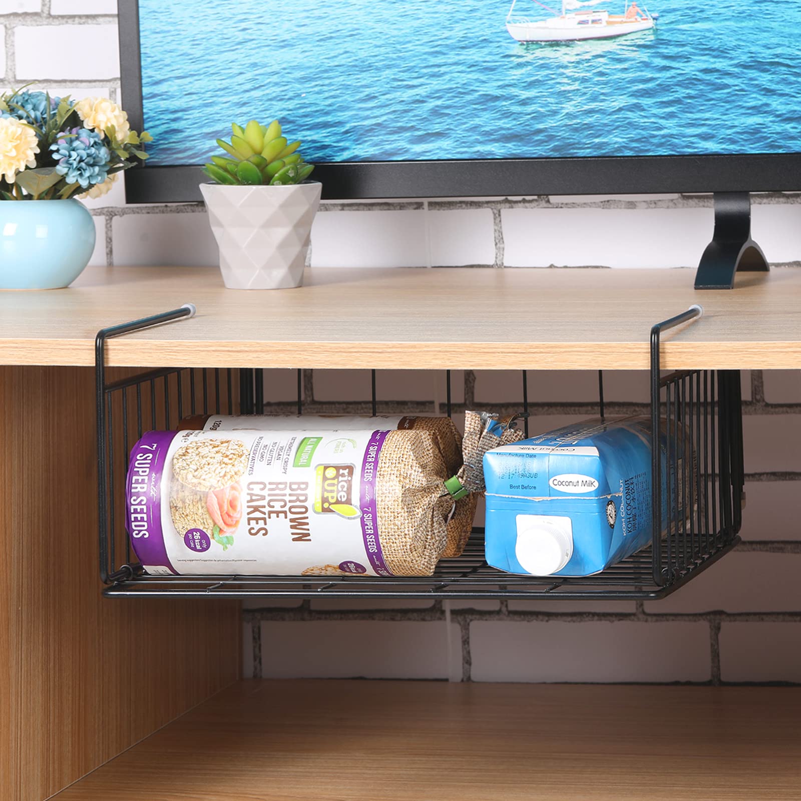Sufauy Steel 2-Pack Under Cabinet Shelf Basket Organizer, Metal Wire Rack Hanging Storage Baskets Holds Up To 22Lbs For Kitchen