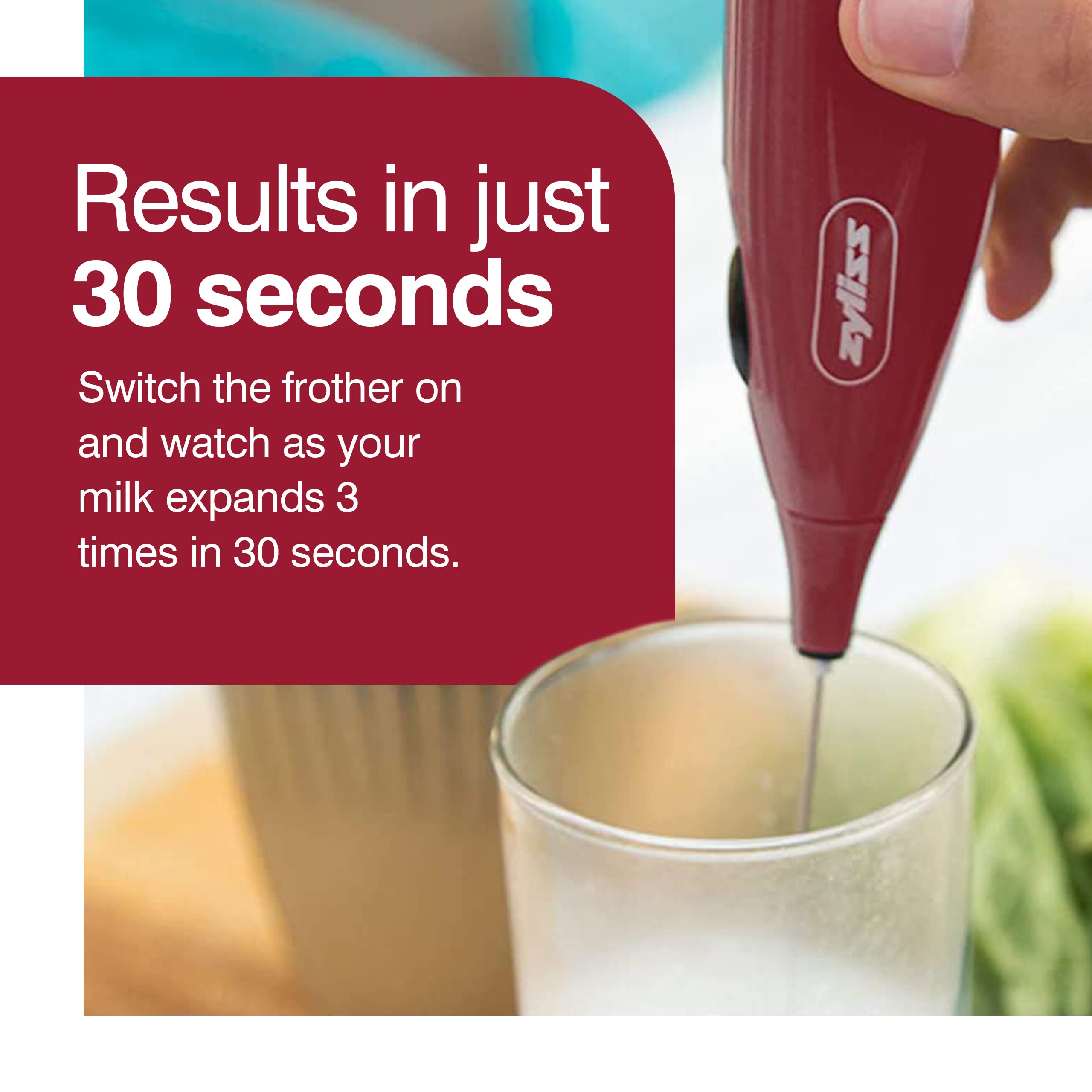 Zyliss Handheld Electric Milk Frother - Battery-Powered Frother for Coffee - Create Hot or Cold Foam in Cappuccinos  Lattes  or Shakes - Perfect Accessory for Your Coffee Bar - Red