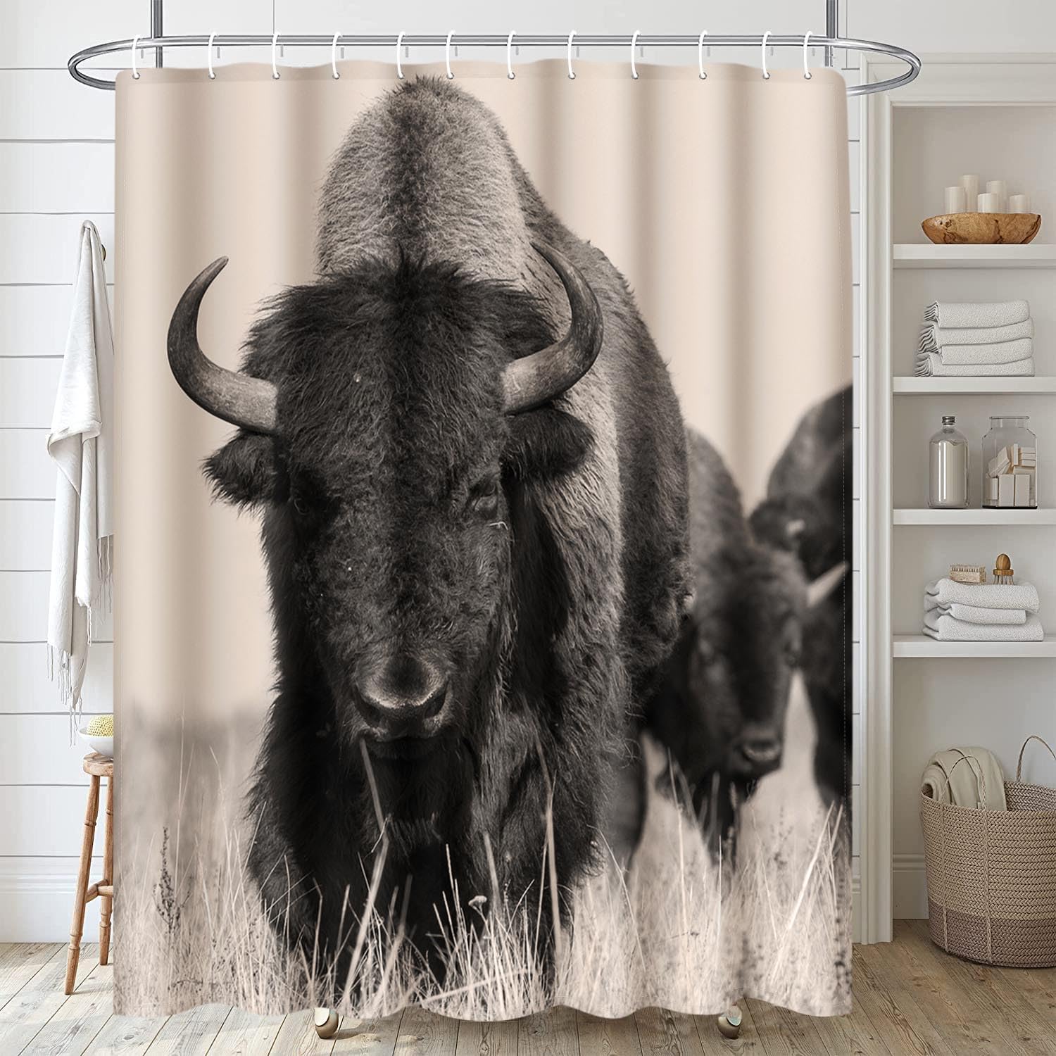 Emvency Decorative Shower Curtain Head Bison Buffalo in Sepia Herd of Shot One Animal 72''x72'' Waterproof Bathroom Shower Curtain Set with Hooks