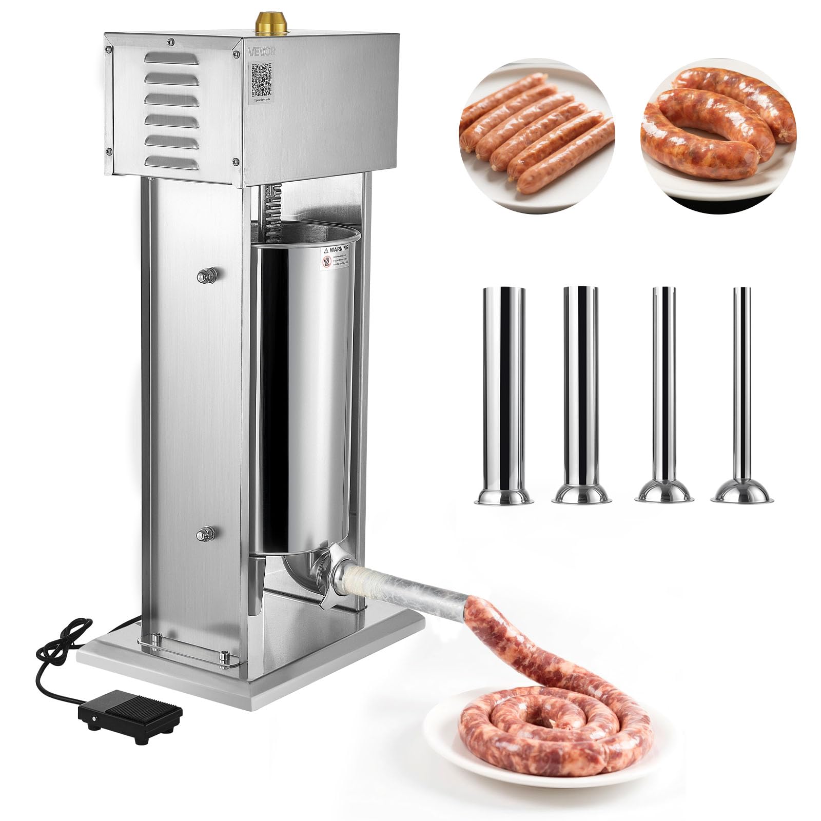 VEVOR Electric Sausage Stuffer, 33 LBS / 15 L Vertical Meat Stuffer, Stepless Speed Control and Foot Pedal, Stainless Steel Heav