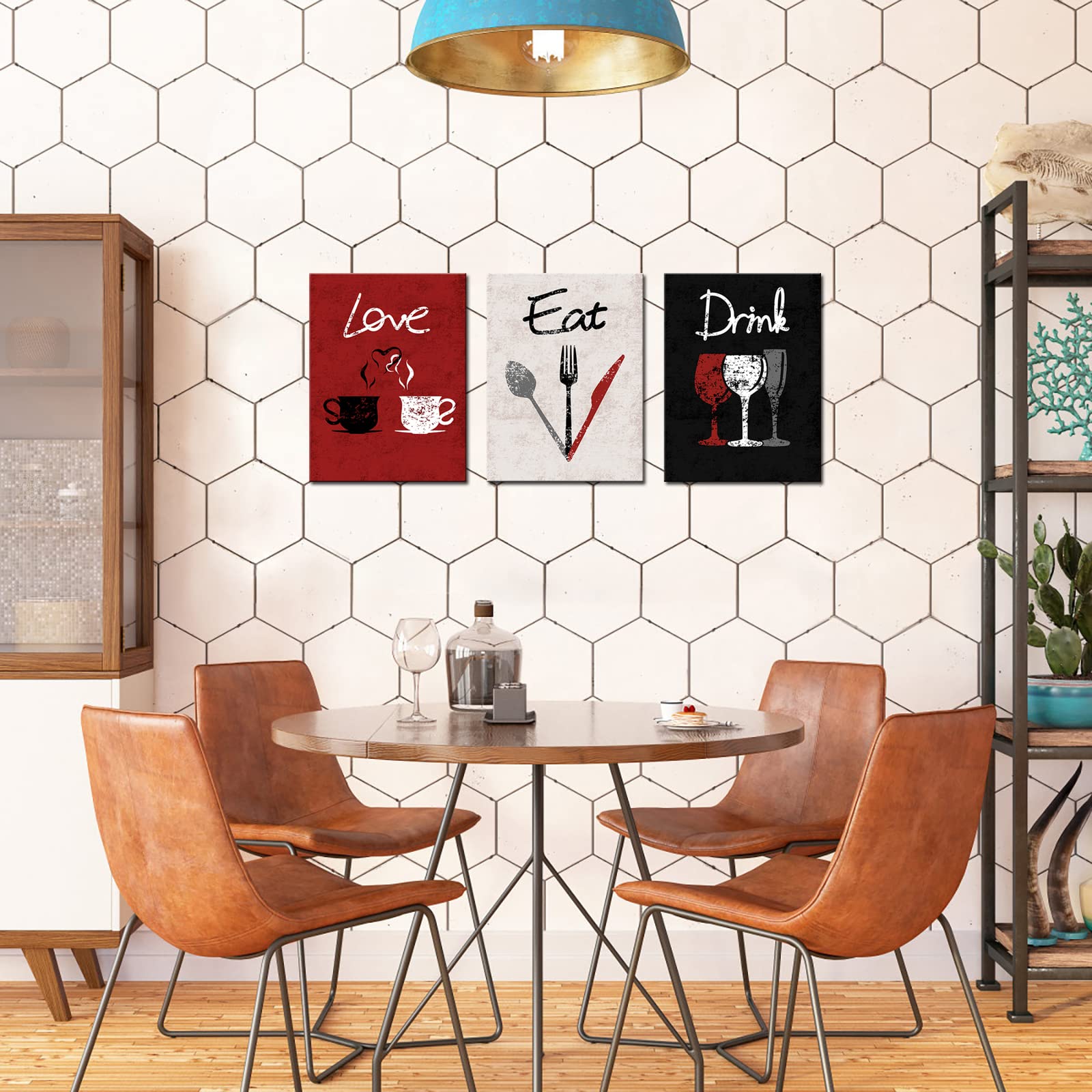 Rnnjoile 3 Piece Red Kitchen Decor Love Eat Drink Canvas Wall Art Pictures Set Dinning Room Wall Accessories Gift For Women Her