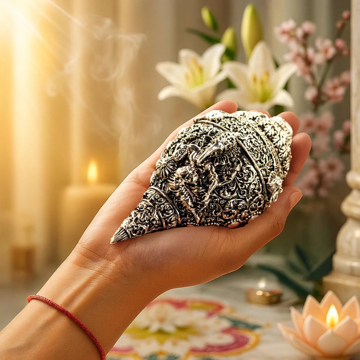 Astrotalk 925 Silver Plated Ganesh Shankh (Conch) 12 cm | Ganesh Idol Crafted Shankh | Attracts Wealth, Prosperity & Positive Energy | Vastu Decorative Item for Home | Mandir Decoration & Festive Gift