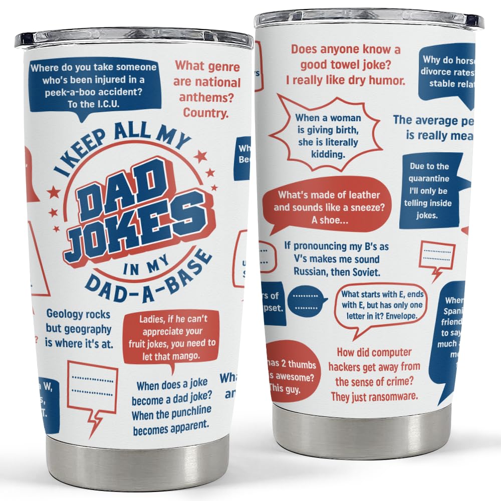 SANDJEST Dad Jokes Insulated Tumbler with Lid - 20oz Stainless Steel Mug for Father - Funny Coffee Cup for Travel Sport Office, 