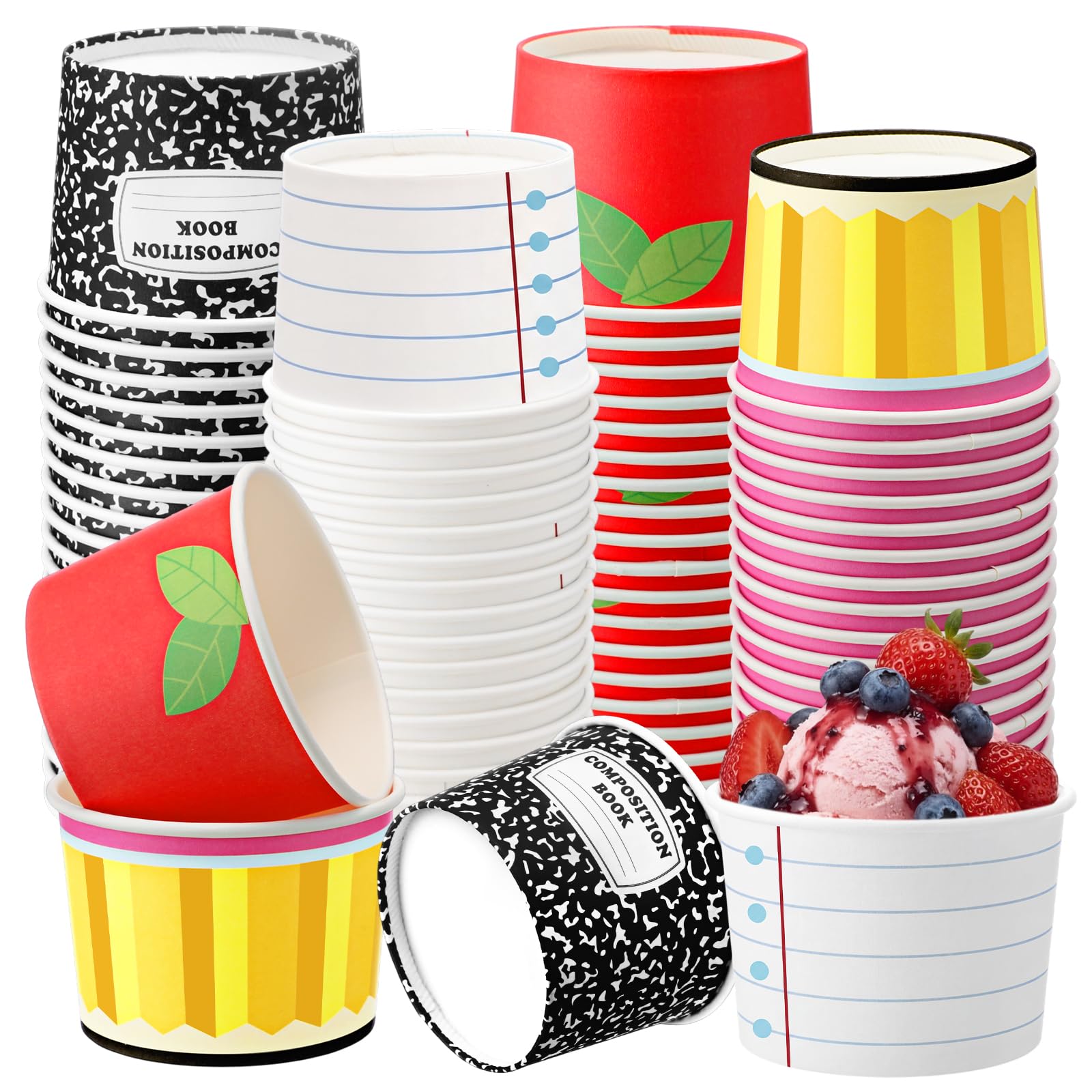 Pickmesh 80 Pcs Back to School Paper Ice Cream Cups 9 oz Dessert Bowls