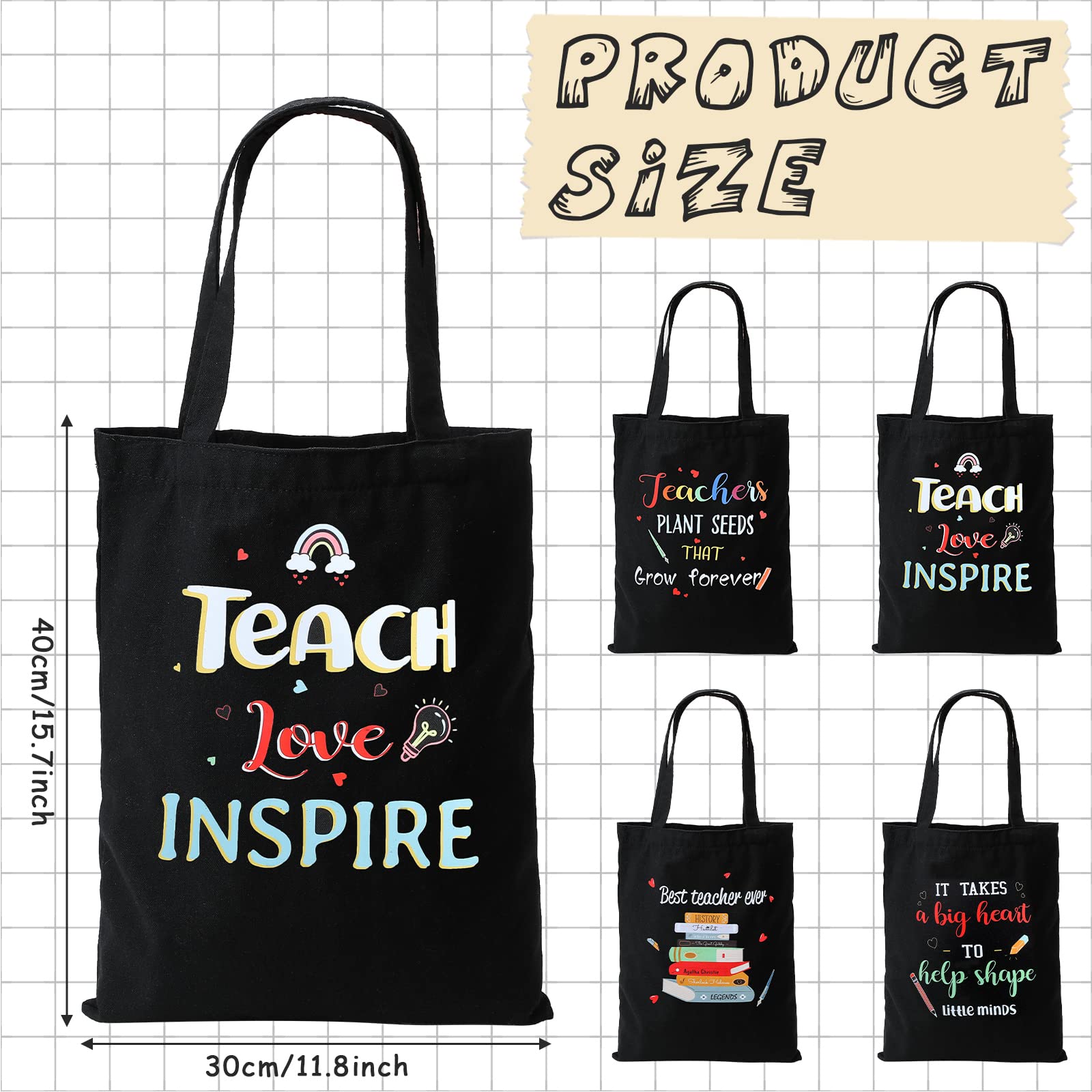 Hillban 4 Pcs Teacher Gifts For Christmas Teacher Appreciation Gifts Canvas Tote Bag Bulk, Teacher Gifts For Christmas, Graduati