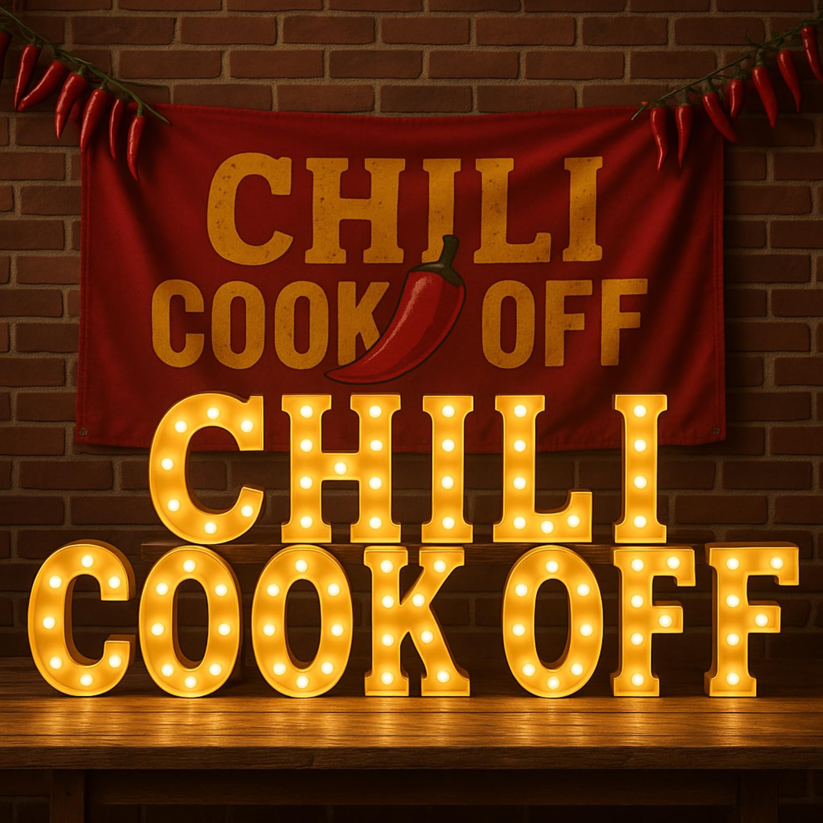 Honoson 12 Pcs Chili Cook off Party Decorations Chili Cook off LED Letter Lights Sign Table Centerpieces Decorations for Festiva