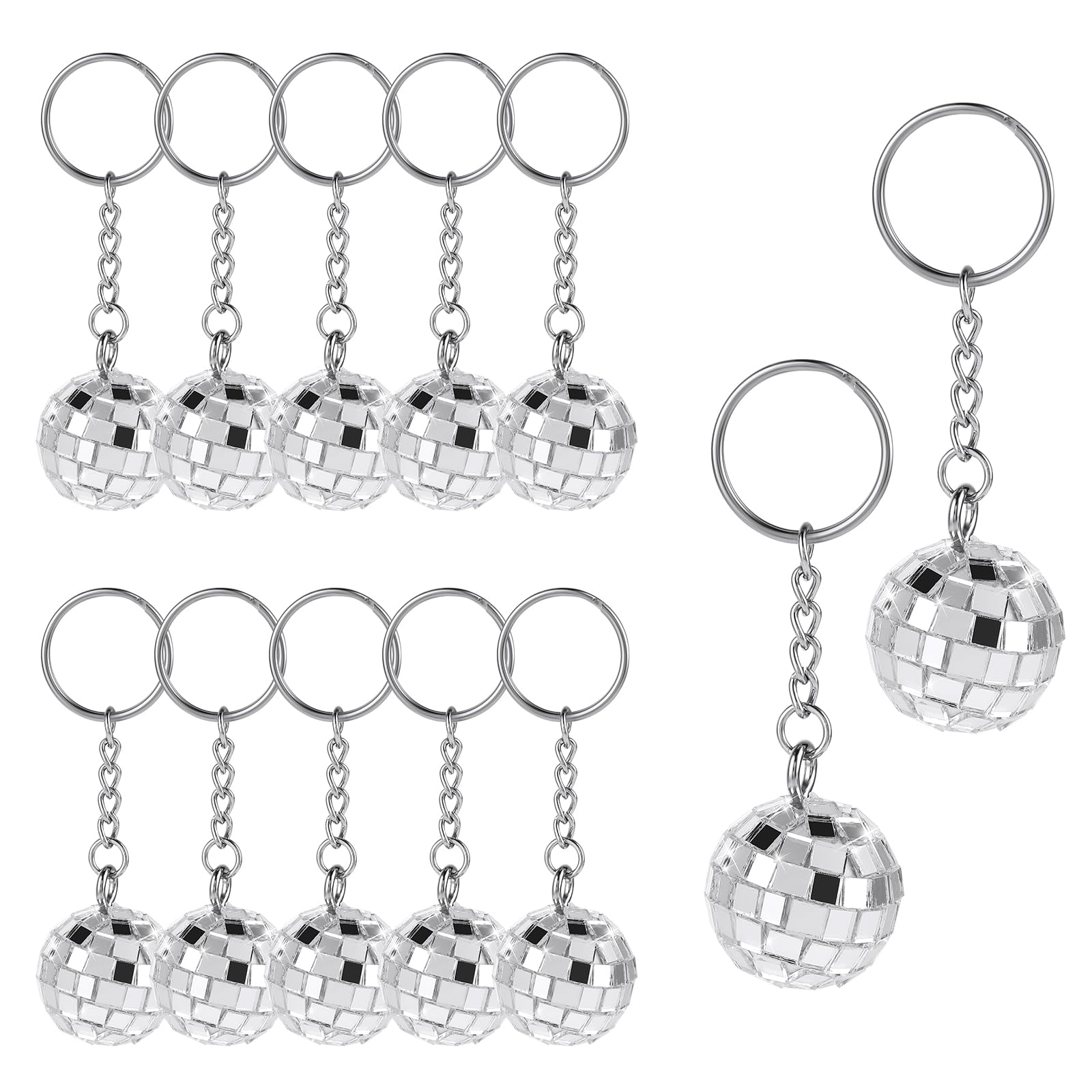 Disco Ball Keychain, 12 Pieces Disco Ball Party Favors Keychain 70S Disco Keychain Silver Mirror Ball Keychain Ball Party Suppli