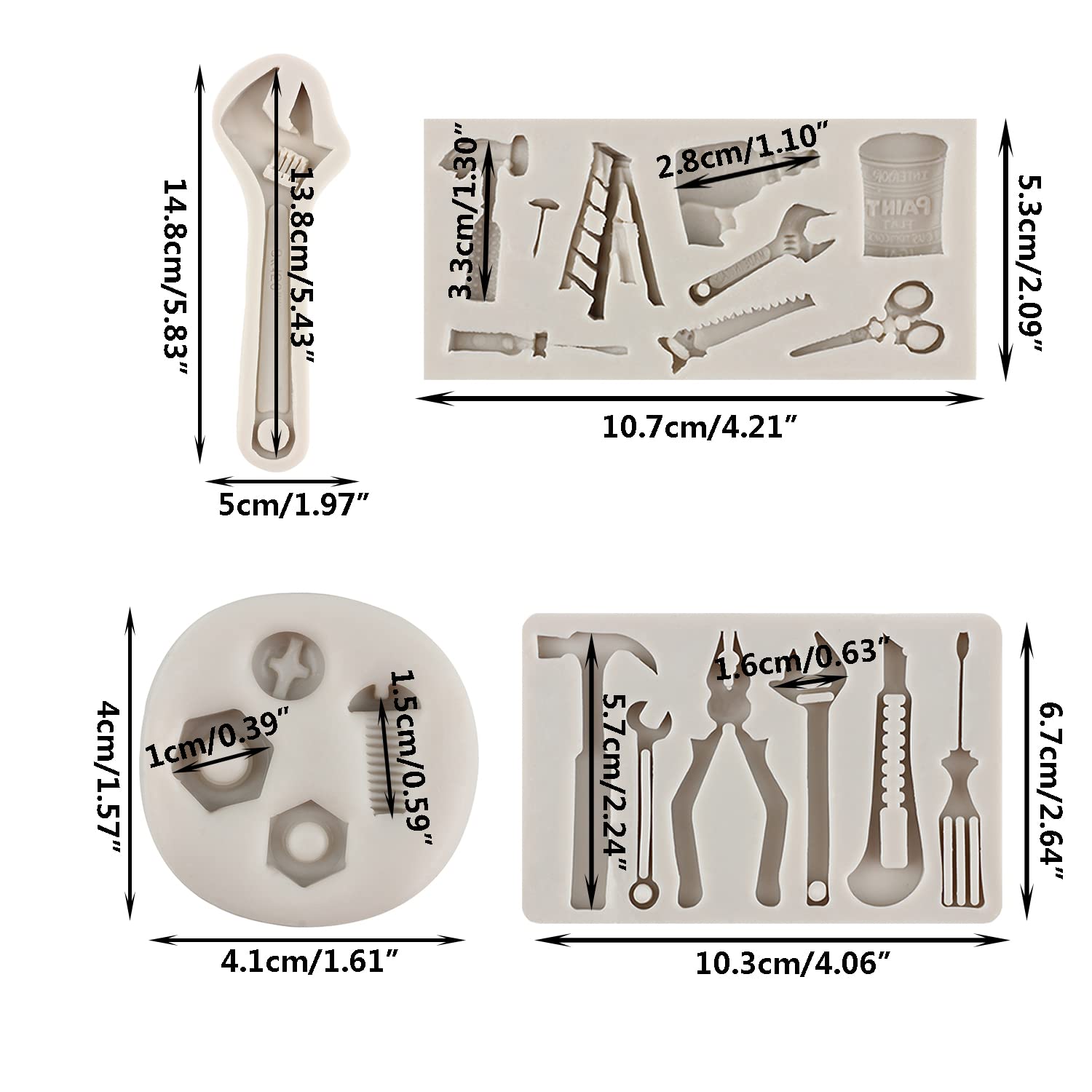 Sijiangmold Hand Tools Fondant Molds Mini Construction Tool Molds For Chocolate Cookie Cupcake Decorating Cupcake Topper Candy C