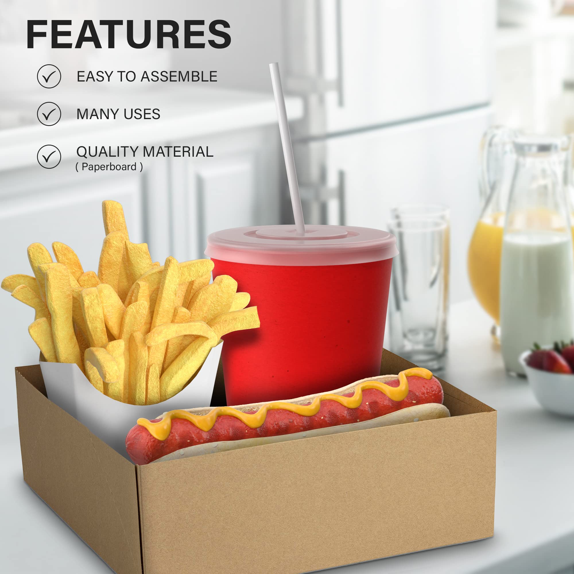 Mt Products Large Paper Stadium Food Tray - Pack Of 20 Pop-Up Kraft Movie Snack Boxes - Made In The Usa