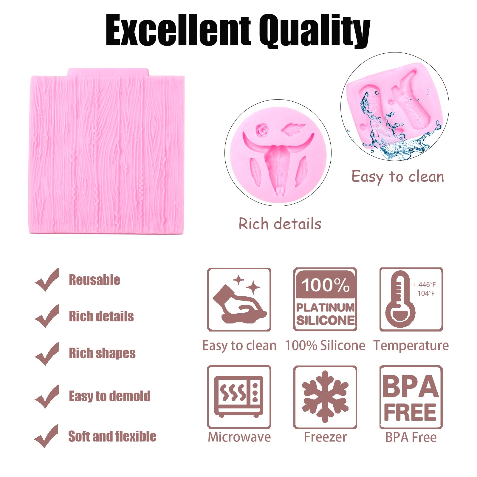 Bull Head Silicone Molds 5 Pcs, Horseshoe Bark Fondant Mold For Chocolate Resin Candy Cake Pop Cake Decoration, Cupcake Topper P