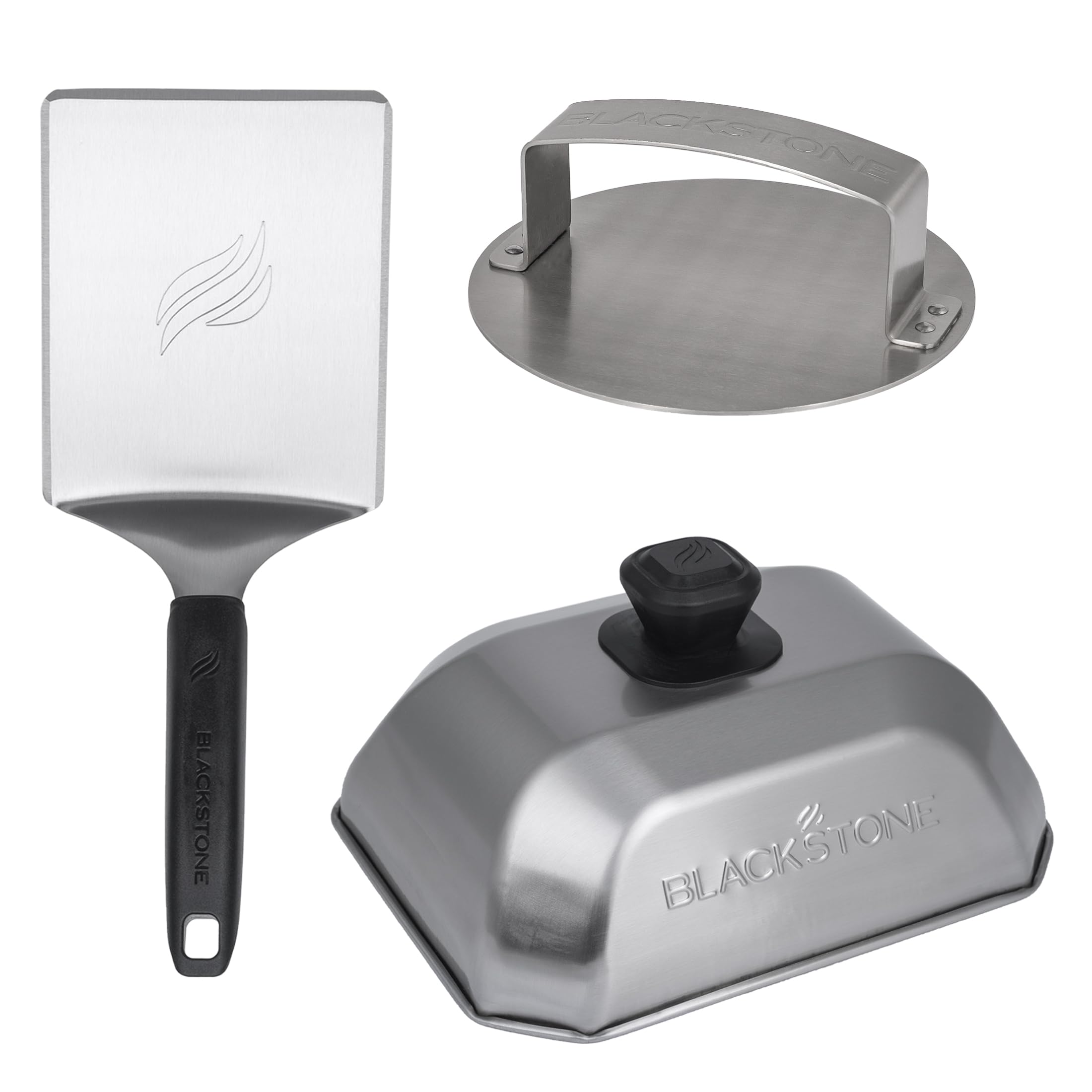 Blackstone 5462 Hamburger Kit (3 Piece) - Metal Flipper Spatula Turner, Basting Cover & Hamburger Press Patty Stainless Steel Bu