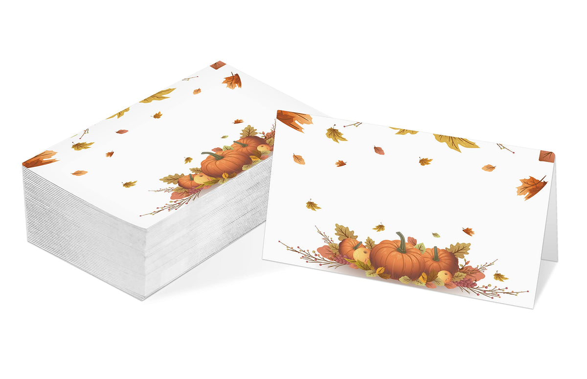 Table Place Card, Fall Harvest Thanksgiving Themed Tent Style Cards, Pack Of 25 Half-Fold Reception Place Card With Pumpkin, Per