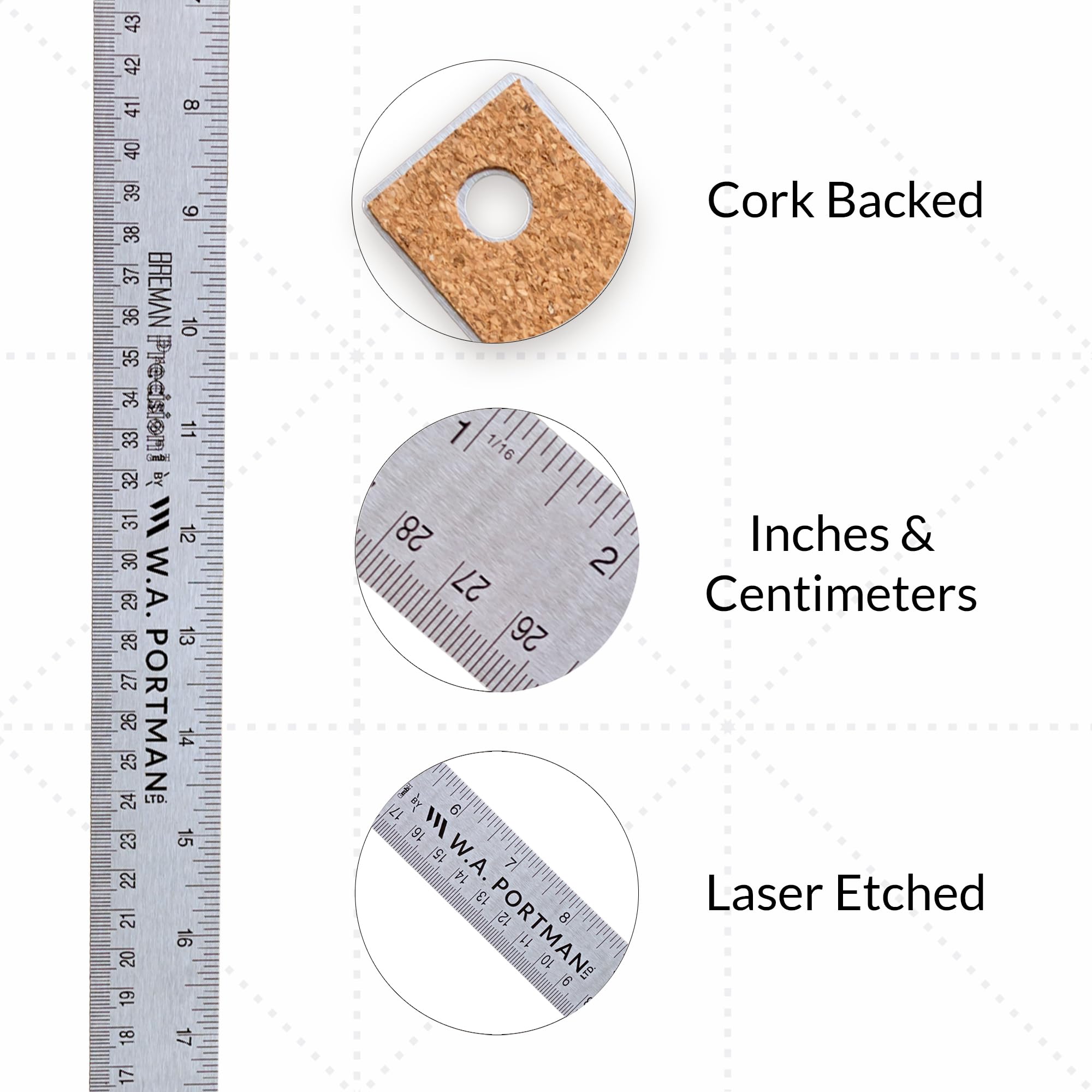Breman Precision Metal Ruler 24 Inch - Stainless Steel Cork Back Metal Ruler - Premium Steel Straight Edge 24 Inch Metal Ruler S