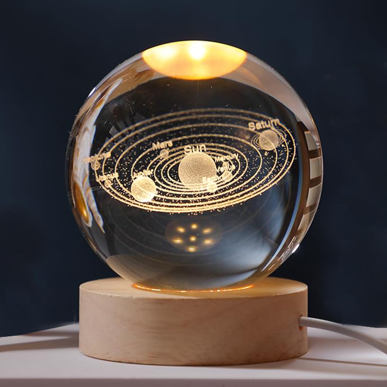 Zalaxt 3D Solar System Clover Crystal Ball 60mm Good Universe Gifts Ideas Glass Ball, Decorative Quartz Glass Ball Gifts for Wom