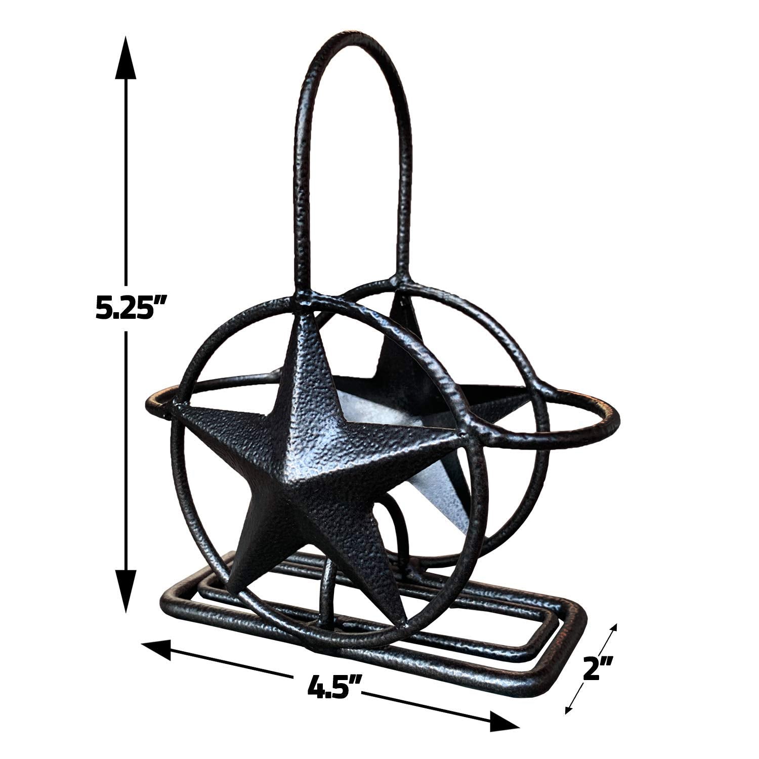 Black Rustic Texas Star Salt And Pepper Holder - Country Farmhouse Iron Metal Primitive Kitchen Countertop Holders, Western Styl