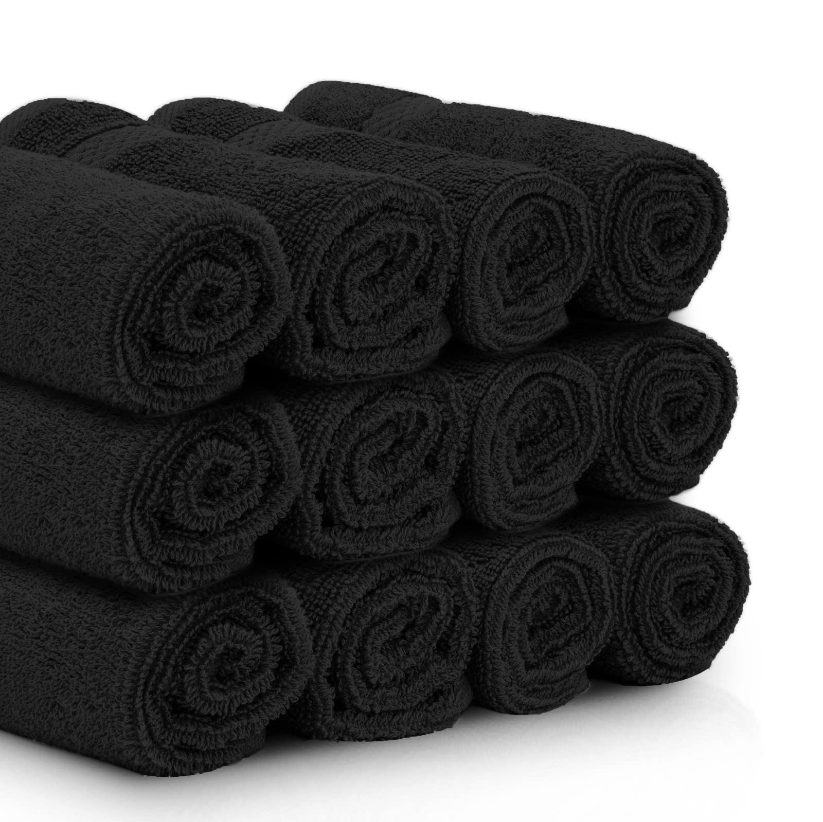 White Classic Luxury Cotton Washcloths - Makeup Removal Face Towel Set | 12 Pack | Black