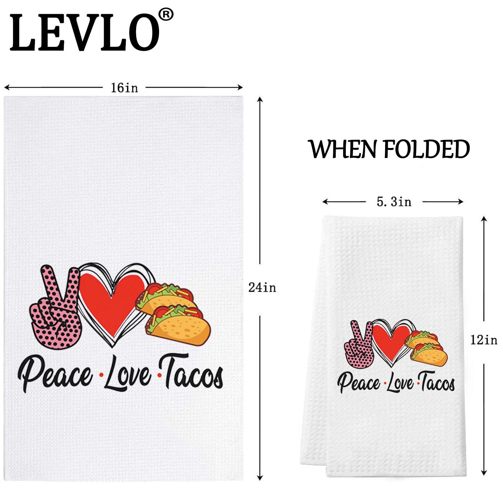 Levlo Funny Tacos Kitchen Towel Tacos Lover Gift Peace Love Tacos Tea Towels Housewarming Gift Waffle Weave Kitchen Decor Dish T