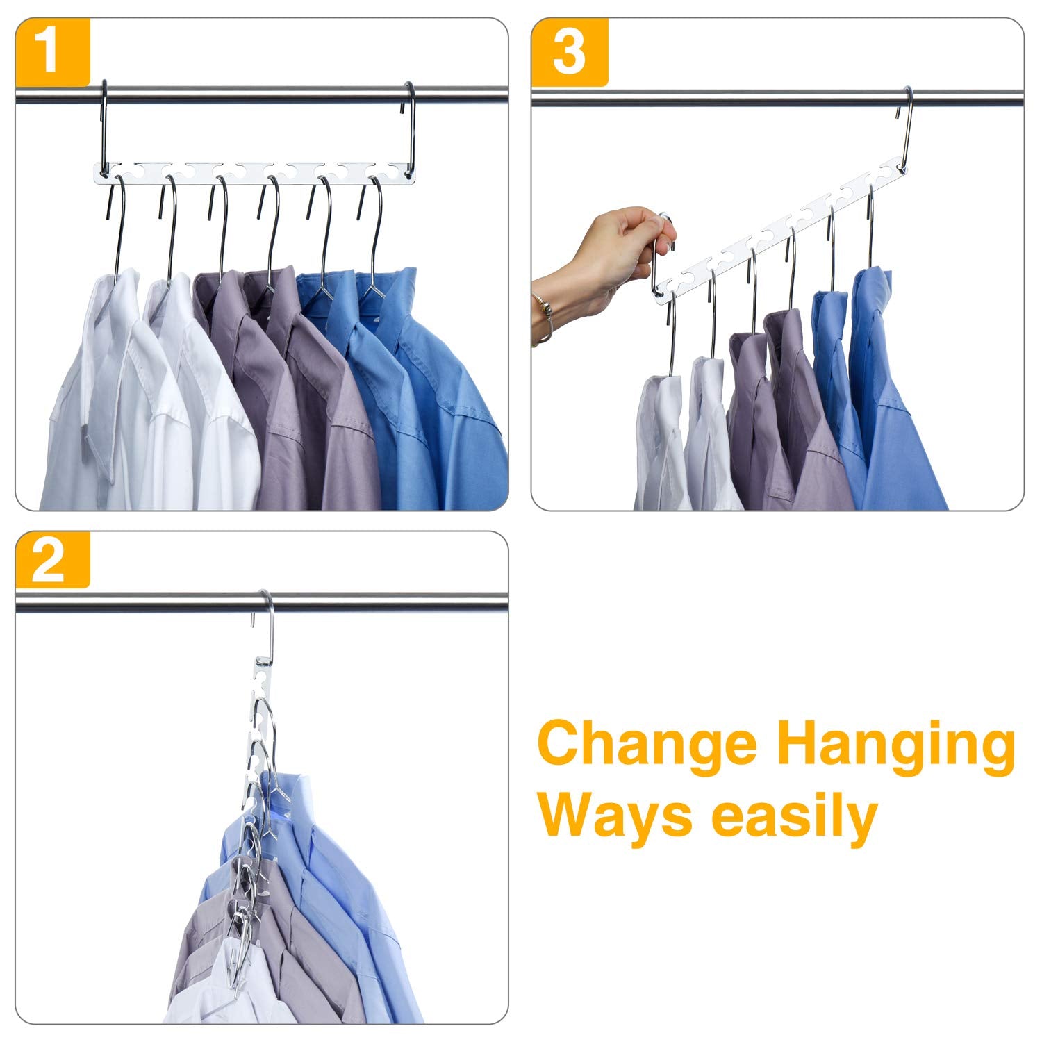 HOUSE DAY 10.5 Inch Closet Space Saving Wardrobe Clothing Magic Hangers Oragnizer Heavy Chrome Hangers  Updated Hook Design Pack of 8