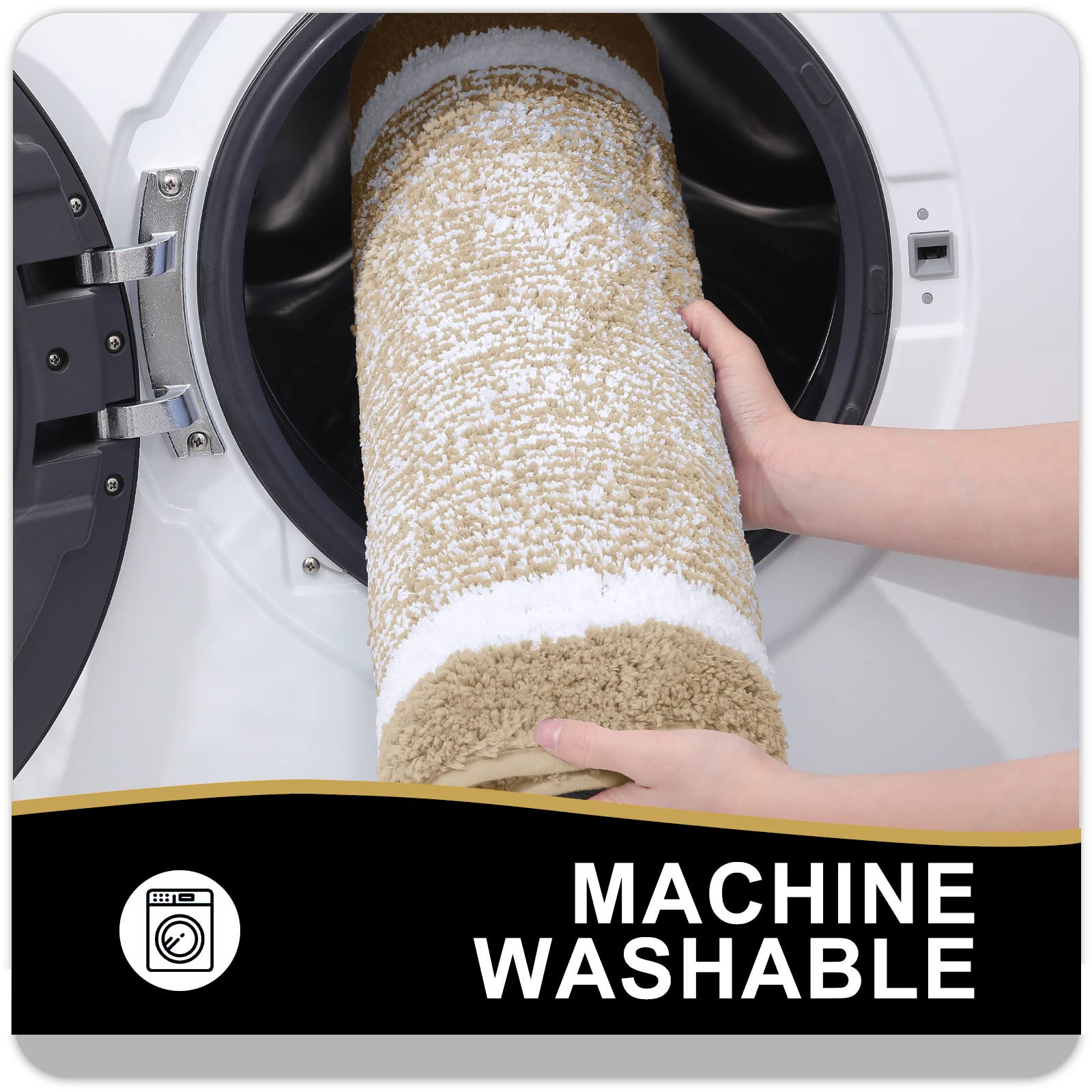 OLANLY Bathroom Rugs 59x20  Extra Soft and Absorbent Microfiber Bath Mat  Non-Slip  Machine Washable  Quick Dry Shaggy Bath Carpet  Suitable for Bathroom Floor  Tub  Shower (Beige and White)