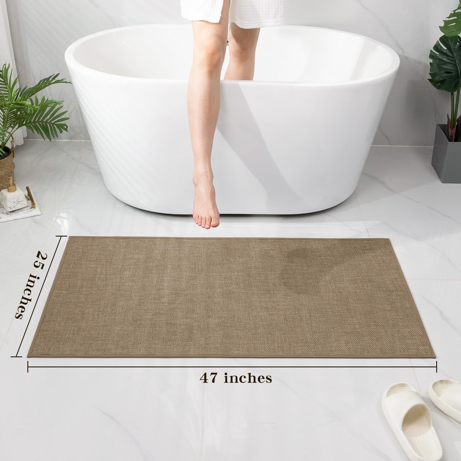Chakme Bathroom Rugs Mat 47X25, Ultra Thin Non Slip Bath Mat Large Quick Dry Absorbent Bath Mat For Bathroom Floor, (Dark Beige,