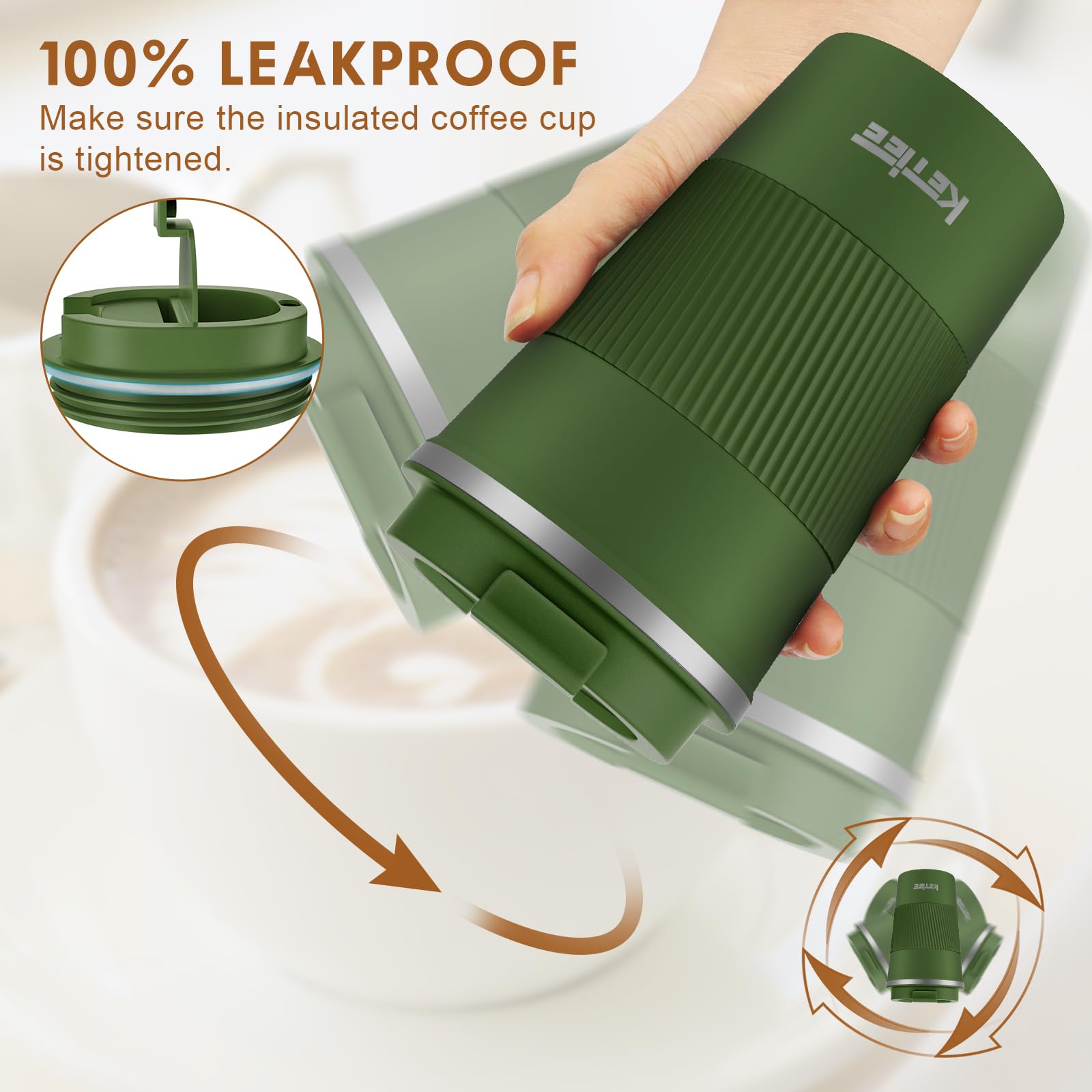 Ketiee Travel Coffee Mug 12Oz: Vacuum Insulated Coffee Cup With Leakproof Lid, Coffee Tumbler, Reusable Coffee Cups, Double Wall