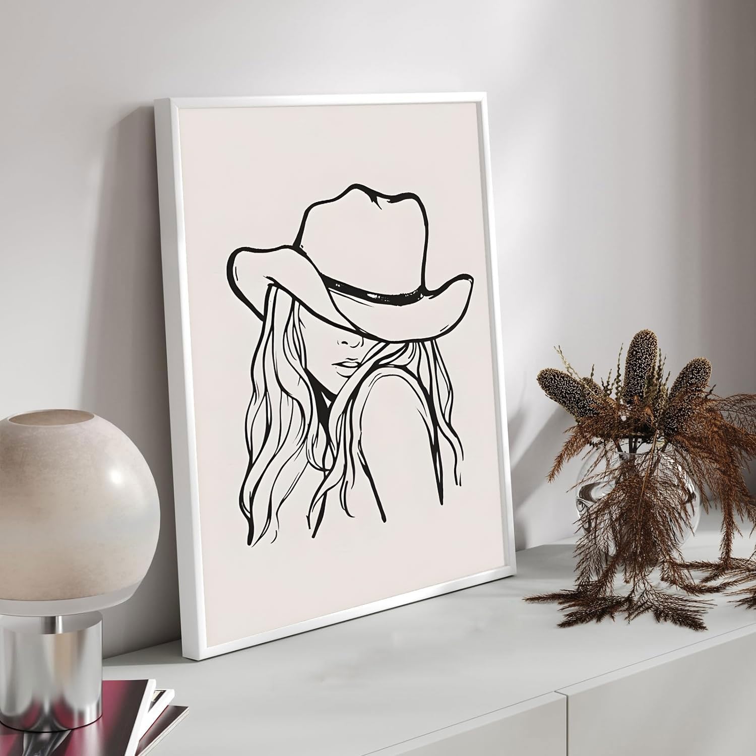 Western Cowgirl Canvas Wall Art Trendy Line Vintage Room Aesthetic Poster Picture Black And White Minimalist Print Painting Funk
