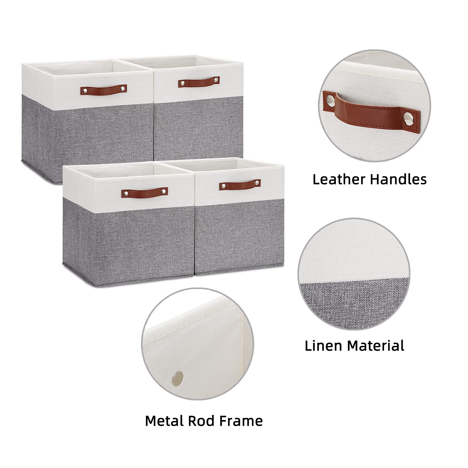 Hnzige Foldable Storage Bins 13X13 Storage Cubes Set Of 4 Fabric Linen Storage Baskets For Shelves Drawer With Handles Organizer