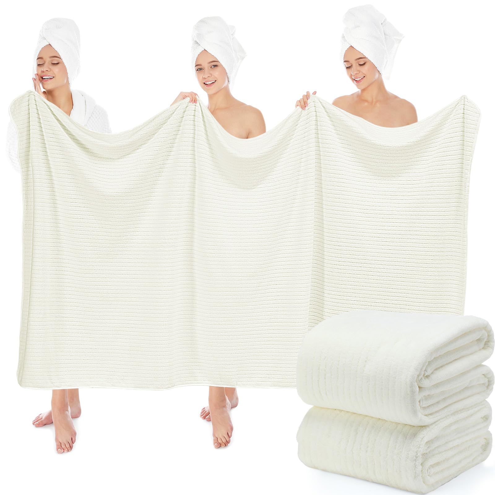 Smoothnovelty 2 Pcs Oversized Bath Towels 40 X 80 Coral Fleece For Adults, Extra Large Bath Sheet Soft Quick Dry Absorbent J