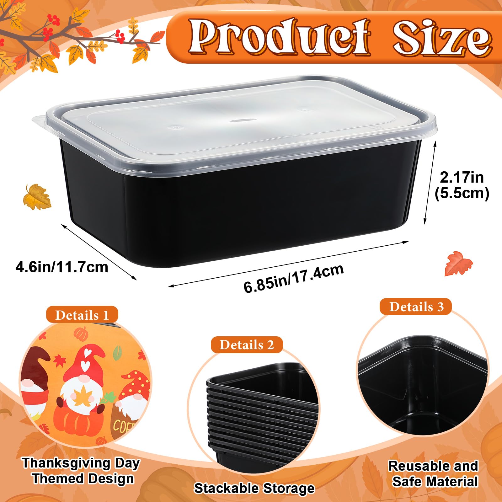 50 Pack Fall Thanksgiving Meal Prep Containers with Lids 25 oz Reusable Food Prep Containers Plastic Food Storage Thanksgiving D