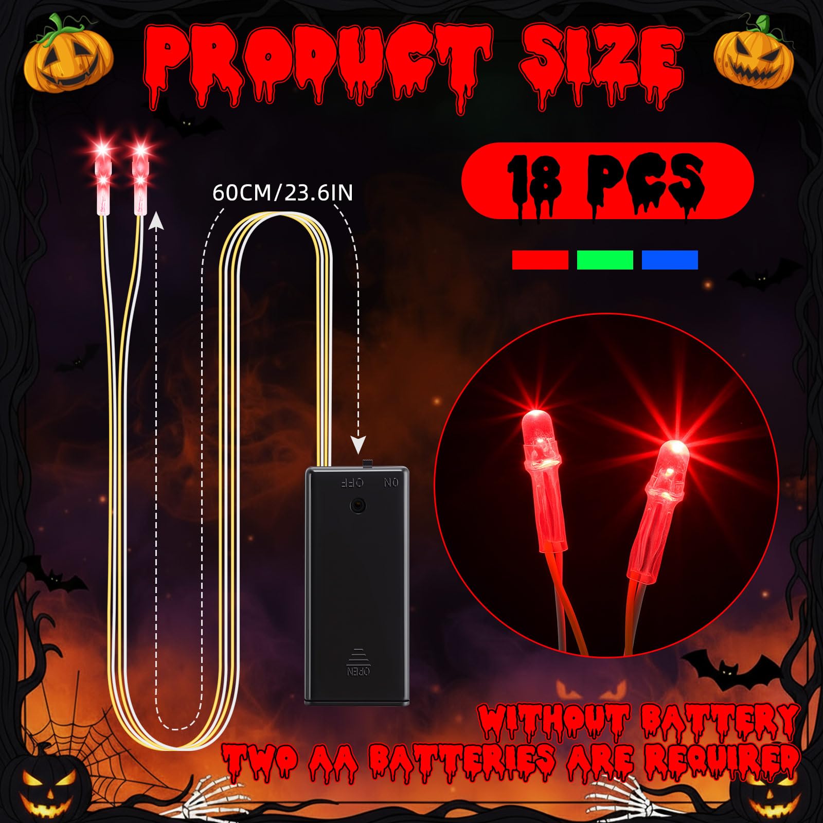 Retisee 18 Pack Halloween LED Light up Glowing Eyes with Controller Glowing Eyes Lights for Halloween Costume Cosplay Skulls Ske