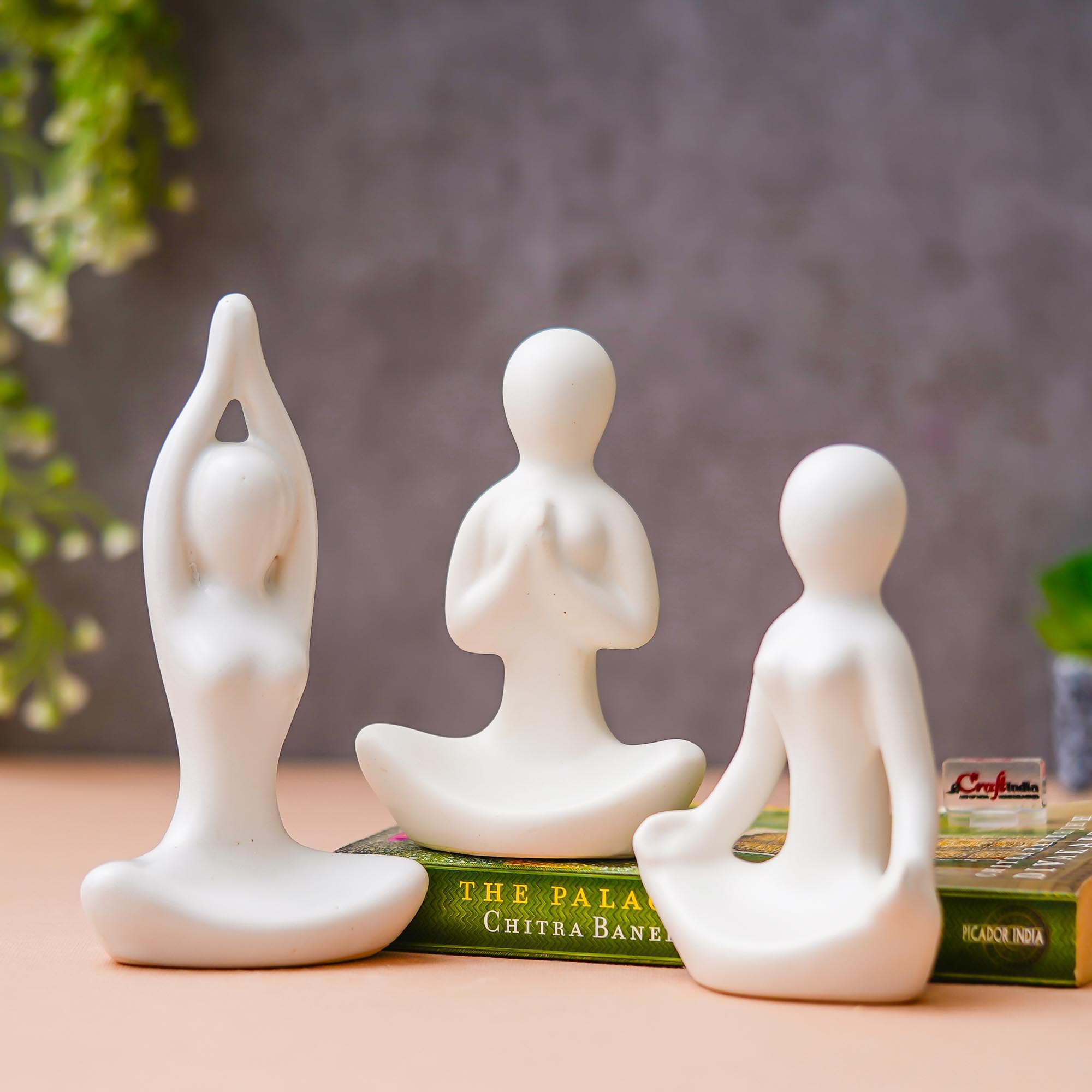 Ecraftindia Set Of 3 White Ceramic Meditation Yoga Pose Statue | Yoga Women Figurine Home Decor Items Showpiece For Meditation R