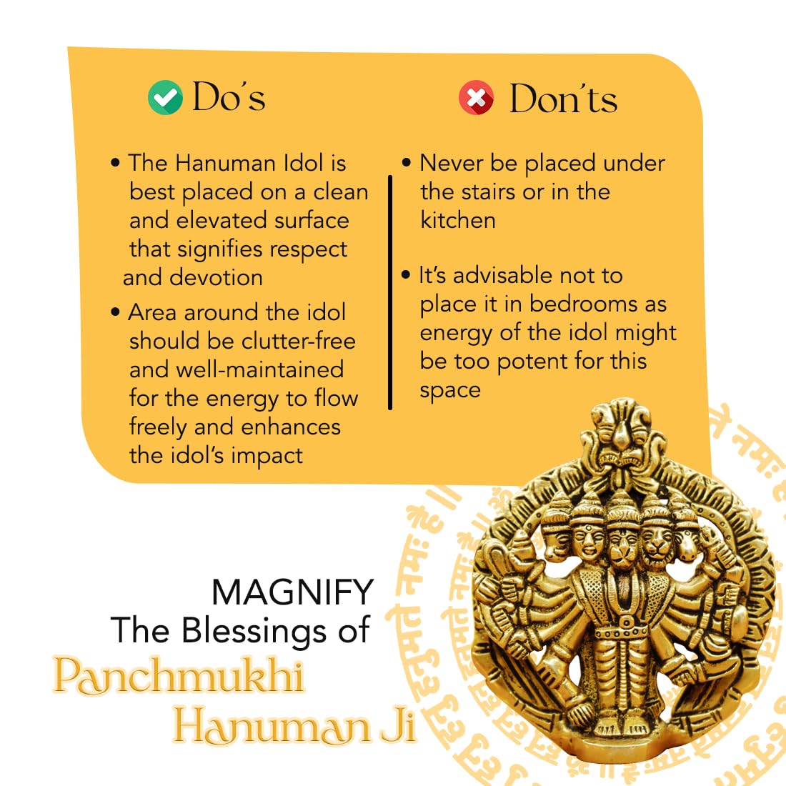 Ekhasa 100% Pure Brass Panchmukhi Hanuman (Size: 10 cm) | Panchmukhi Hanuman Murti for Door Entrance | Panch Mukhi Hanuman Ji fo