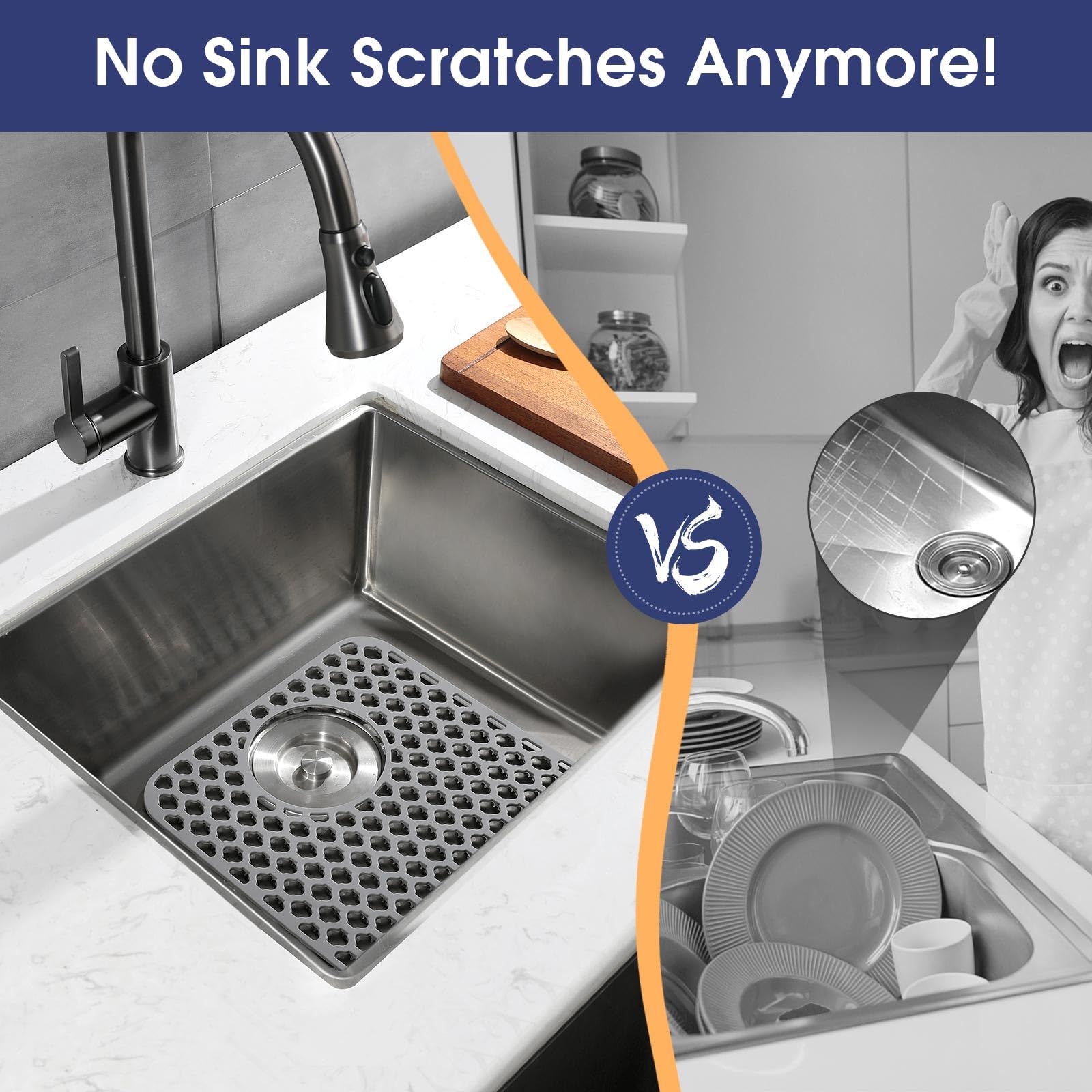 Snuggery 2Pcs Sink Protectors For Kitchen Sink 11.61''X13.58'' With Rear Drain Hole, Heat Resistant Non-Slip Dishwasher Suitable