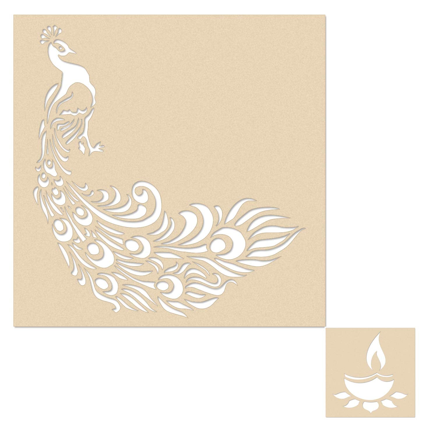 Incredible Gifts India Peacock Diwali Rangoli Floor Decorative Stencil PCK003(Wood, 30cmx30cm, Brown)