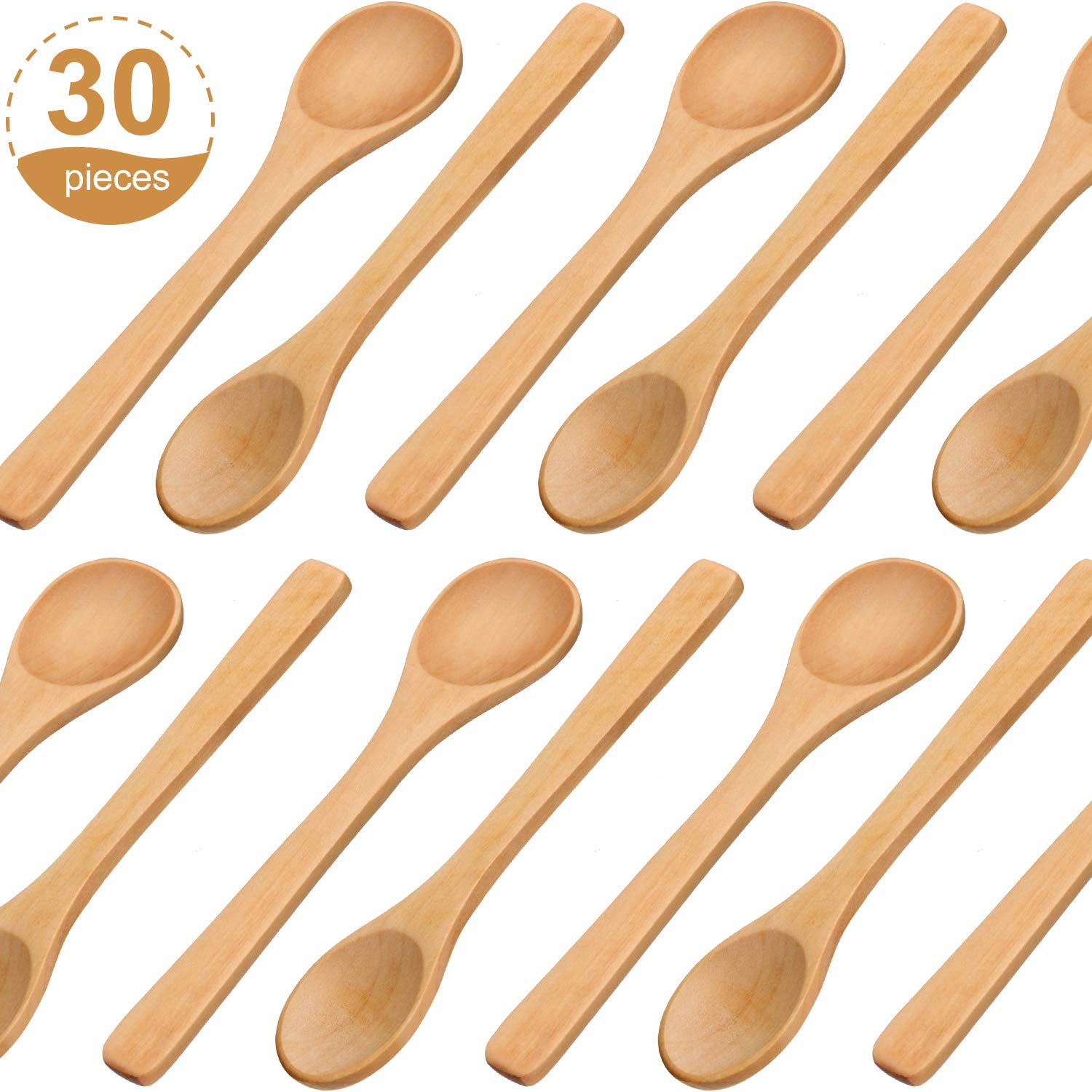 Boao Mini Wooden Spoon Set - 30 Pieces, 5.12'' Light Brown Serving Spoons for Soup, Honey, Coffee, and Tea
