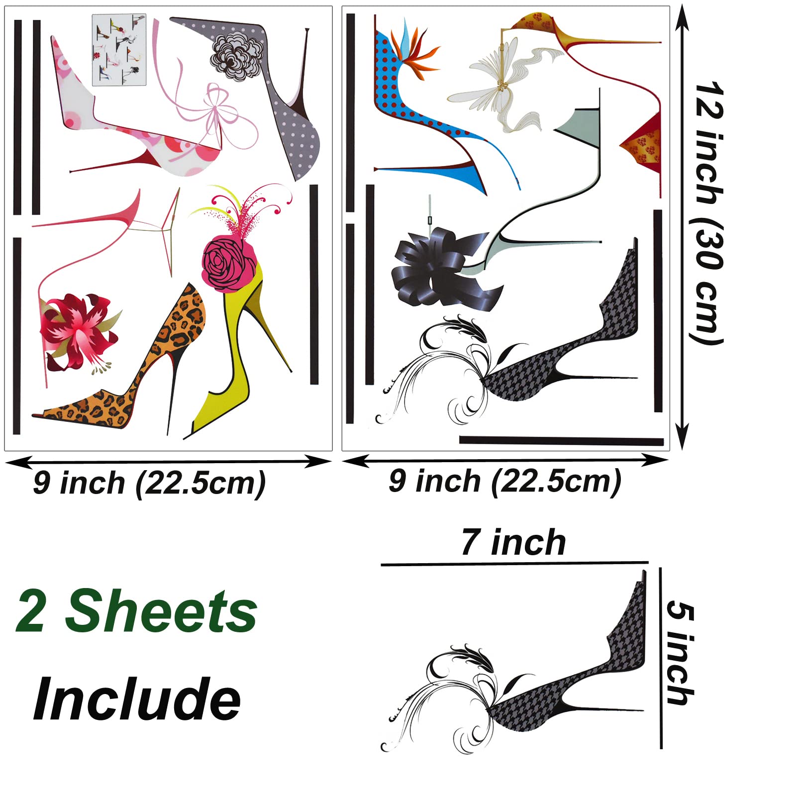 Maydahui Fashion Colorful High Heels Shoes Wall Decal Modern Women Flower Shoes Heels Wall Stickers (32 X 30 Inch) For Shoe Ward