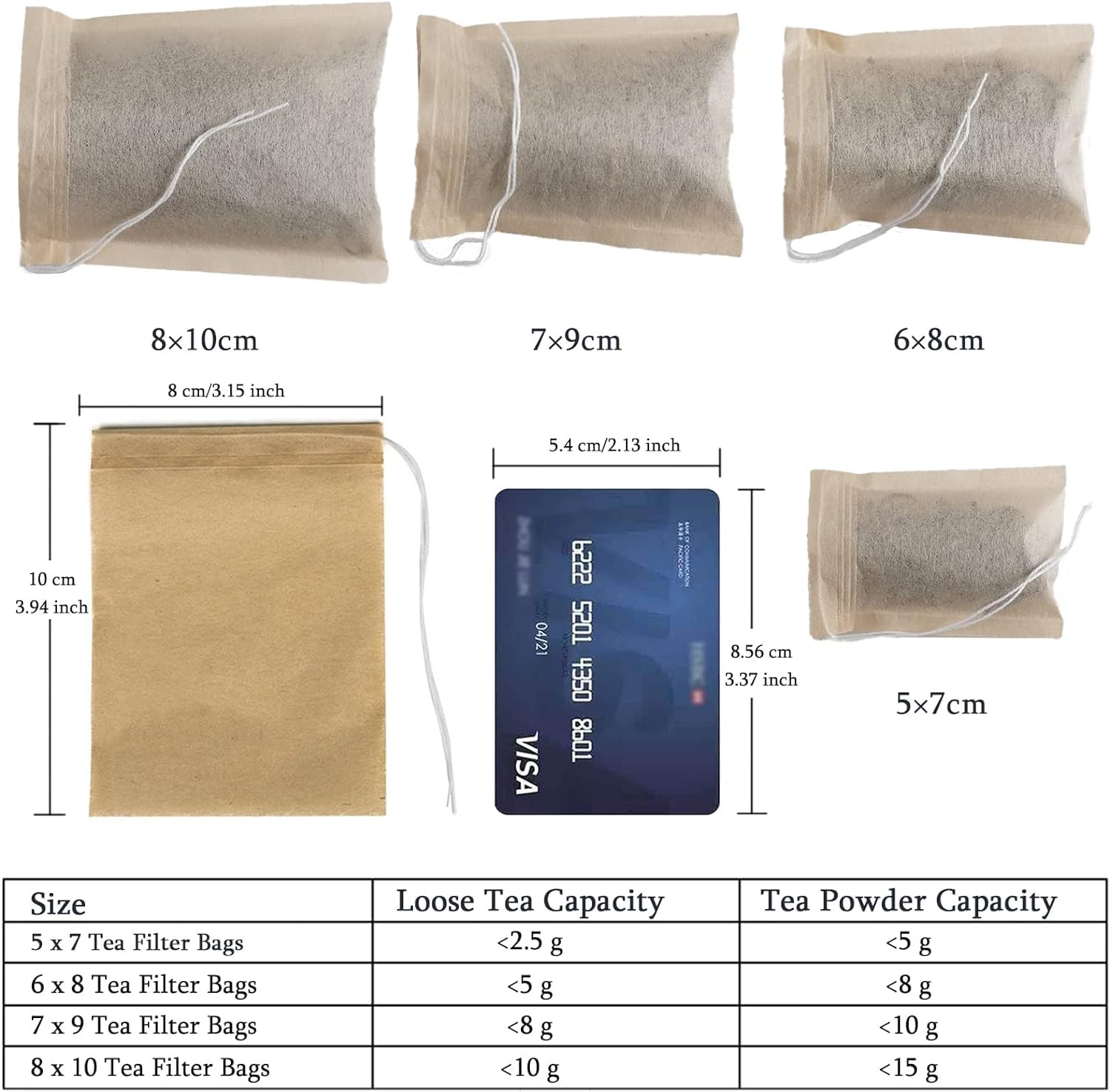 Nepak 200Pcs Tea Filter Bags For Loose Tea,3.15 X 3.94 Inch Disposable Tea Infuser,Empty Tea Bags With Drawstring,Natural Wood P
