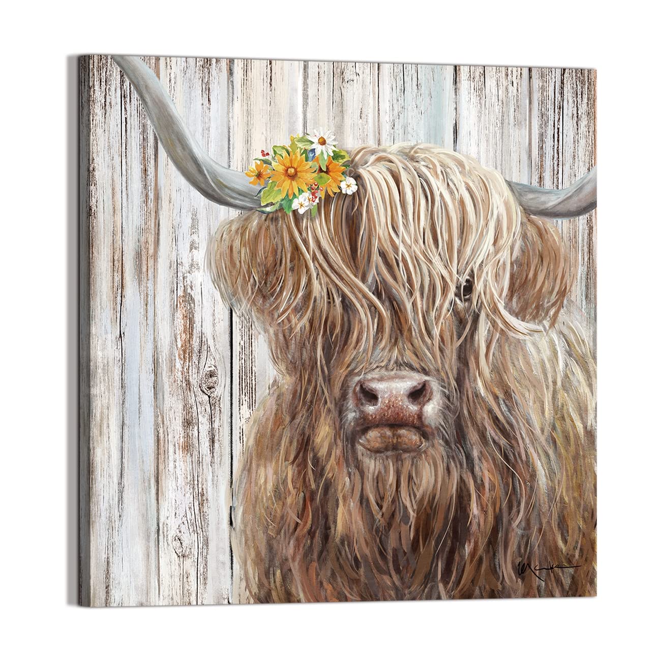 Yueyarit Highland Cow Picture Wall Decor Canvas Print Painting Art Vintage Country Farmhouse Art For Gifts And Home Decor Ready