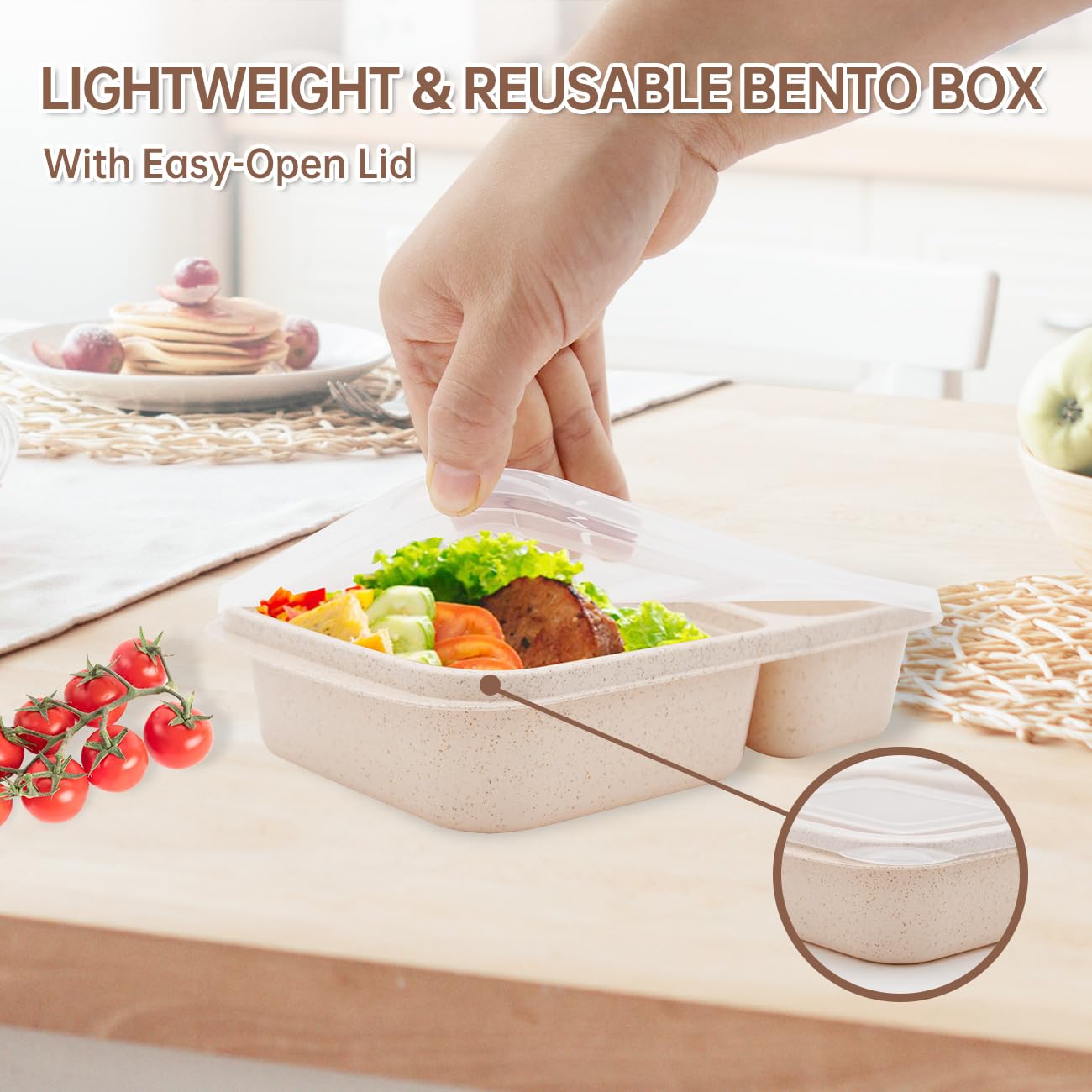 Luriseminger 4 Pack Bento Lunch Box, 2 Compartments Meal-Prep Containers With Lids, Microwave & Dishwasher Safe, Reusable Divide
