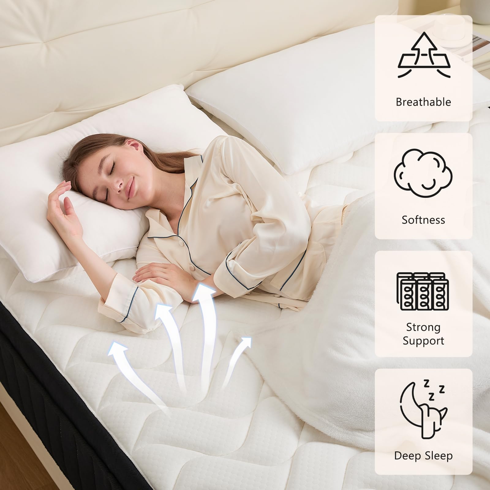 Queen Mattress 12 Inch Hybrid Mattress Queen With Memory Foam - Mattress In A Box With Individual Pocket Spring - Medium Firm Ma