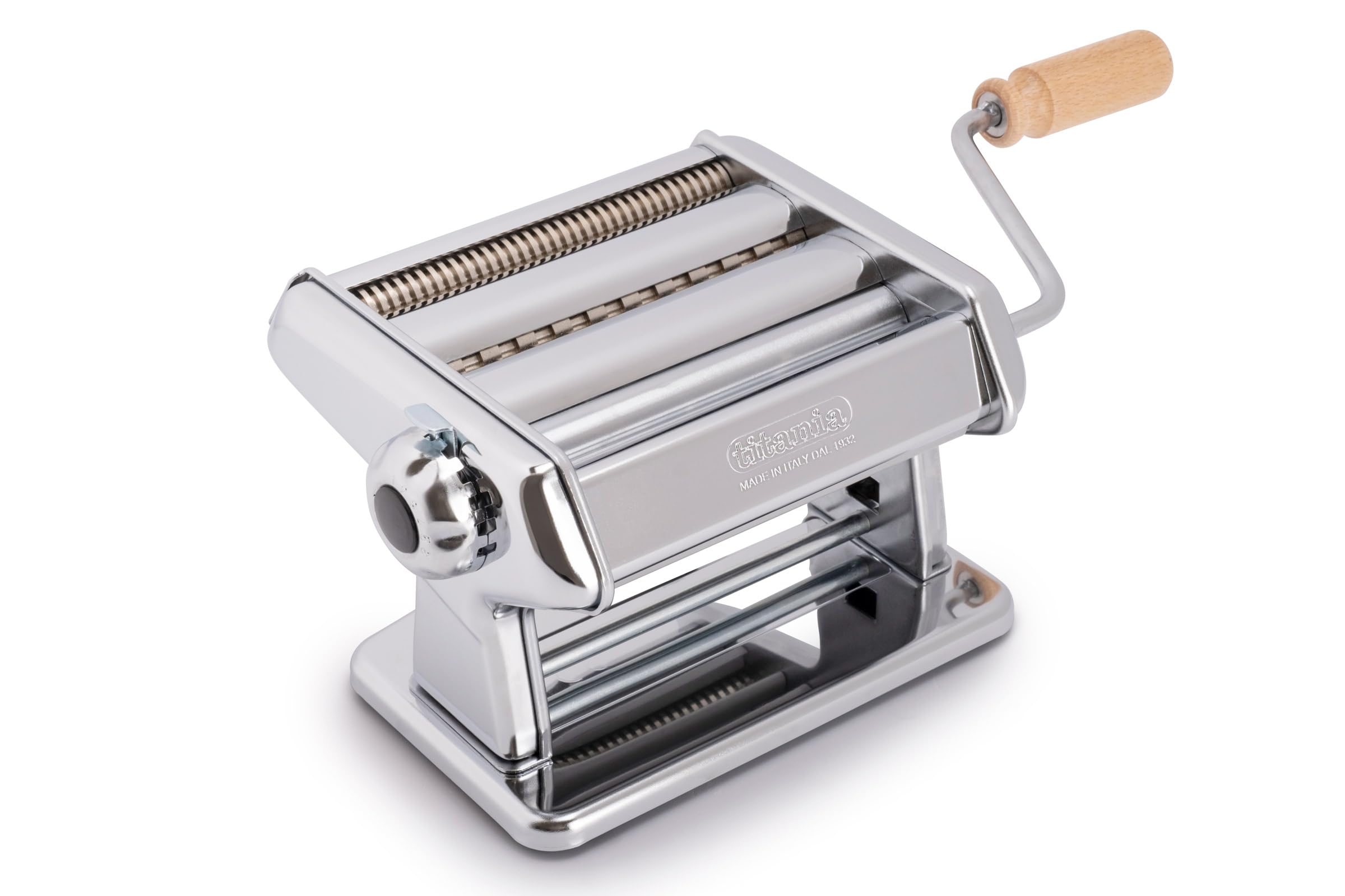 Imperia Titania. Pasta Machine. 100% Made In Italy. Fresh Pasta Machine In Steel. Manual Roller With Crank. Creates Dough Sheets