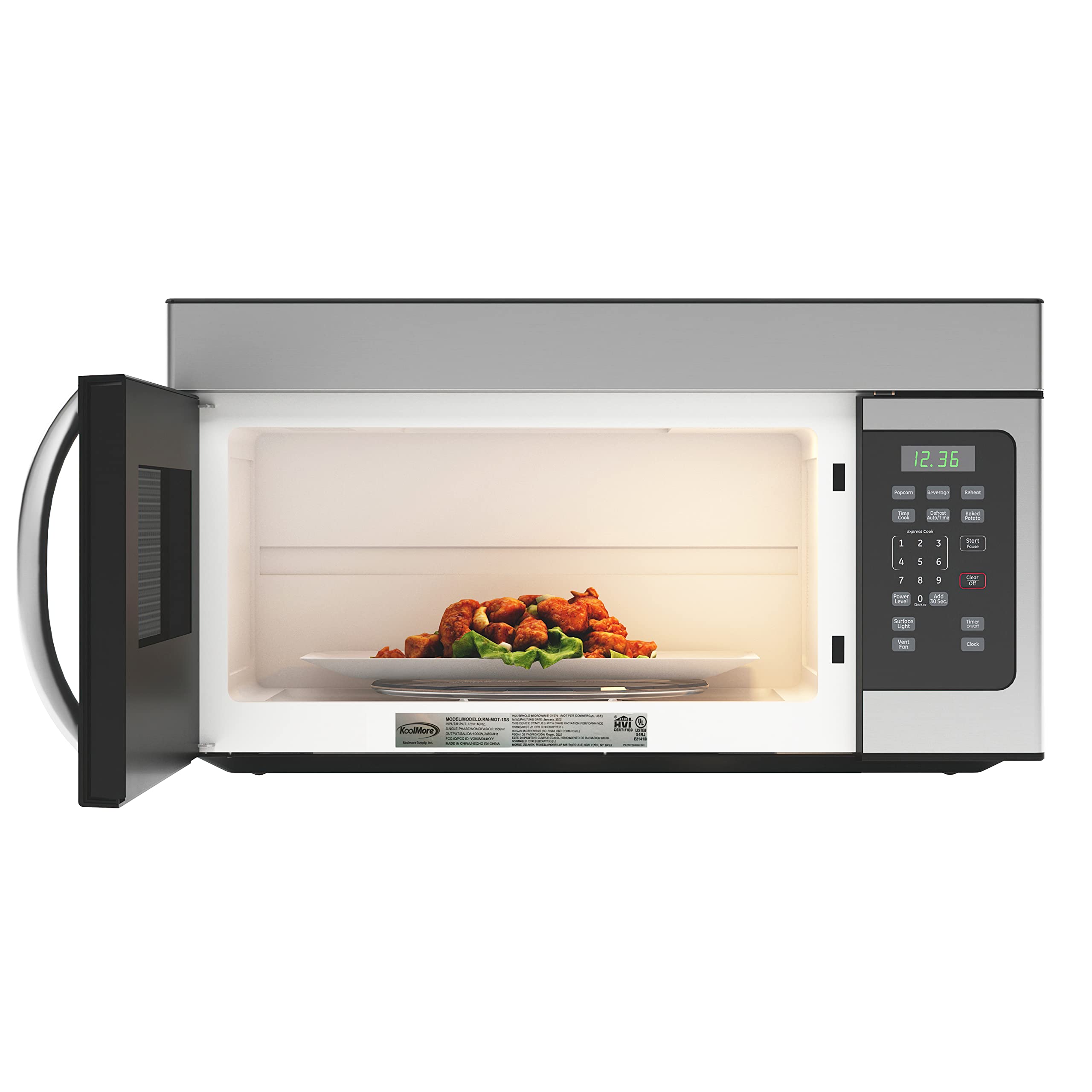 KoolMore 1.6 Cu. Ft. Over the Range Microwave Oven with Oven Lamp and 300CFM Recirculation Vent Hood Function, Auto Cook Menus, 