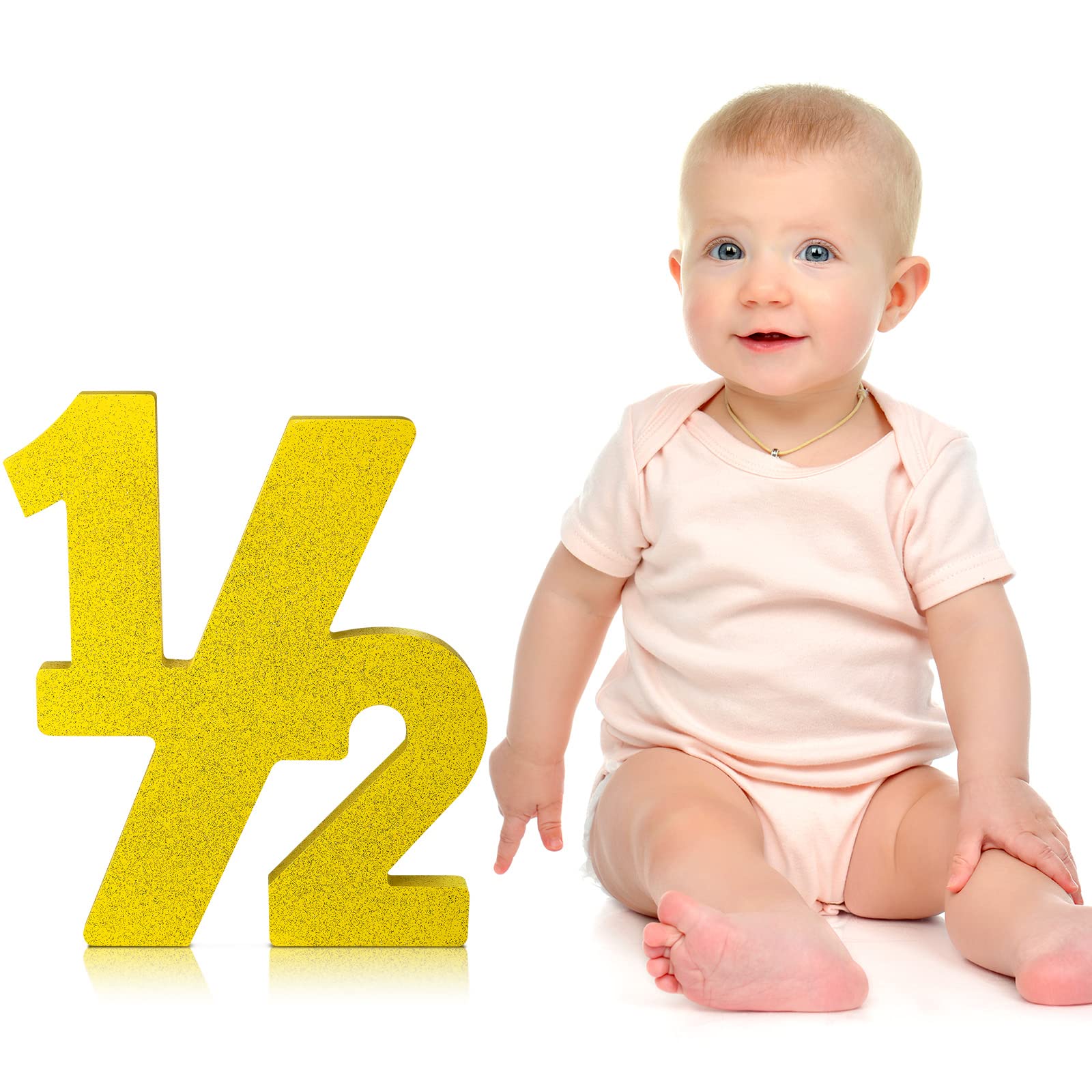 Chunful Half Number Sign Glitter 1/2 Baby Birthday Party Supplies Half Birthday Decorations Freestanding 6 Month Photo Prop Deco