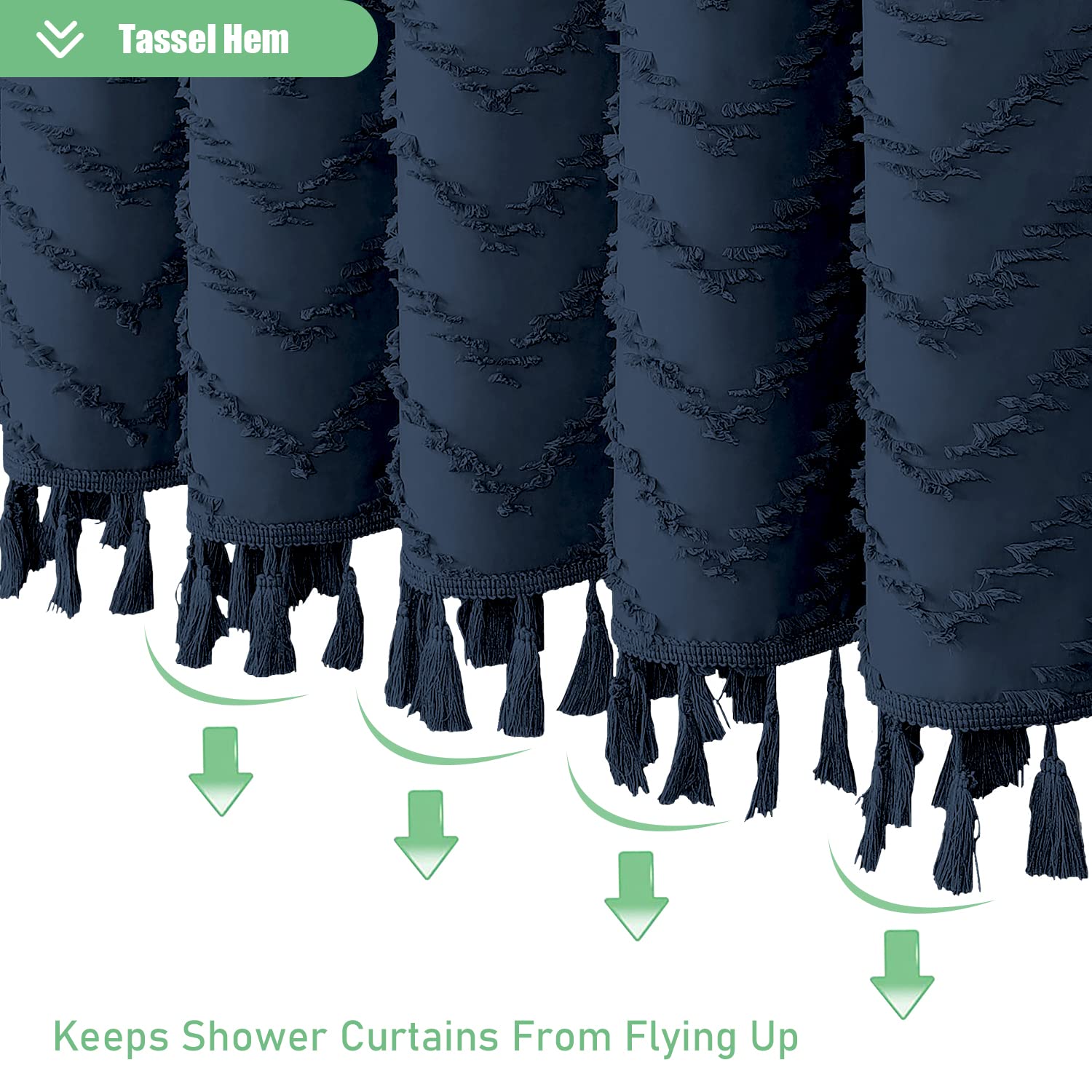 Dynamene 78 Inches Long Shower Curtain, Boho Tufted Chevron Striped Tall Cloth Shower Curtains For Bathroom Decor, Large Hotel S