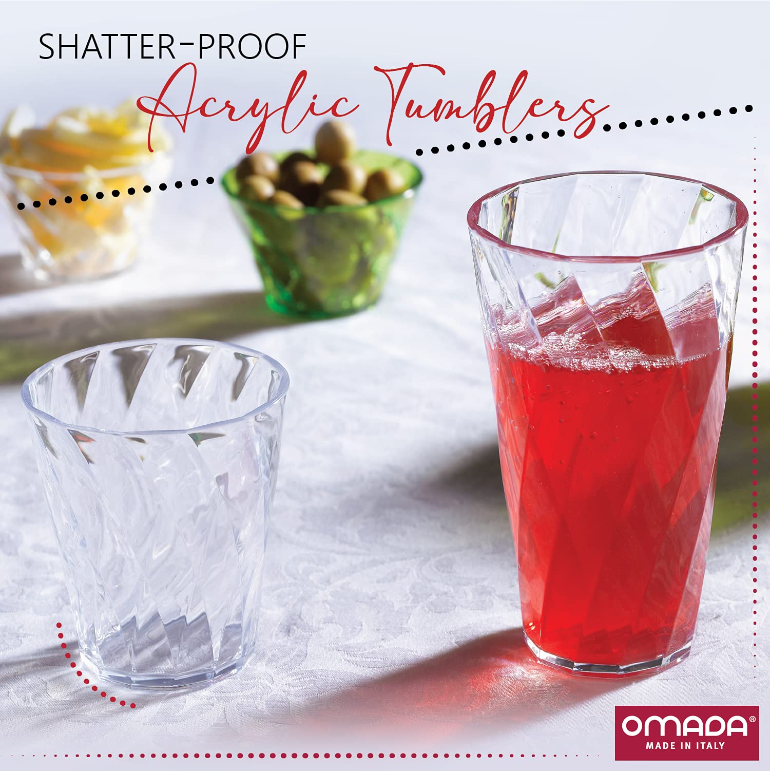 Omada 4-Pc Colored Acrylic Tumblers: Dishwasher Safe Plastic Drinking Glasses - Large 17 Oz Outdoor Glassware And Drinkware - Ch
