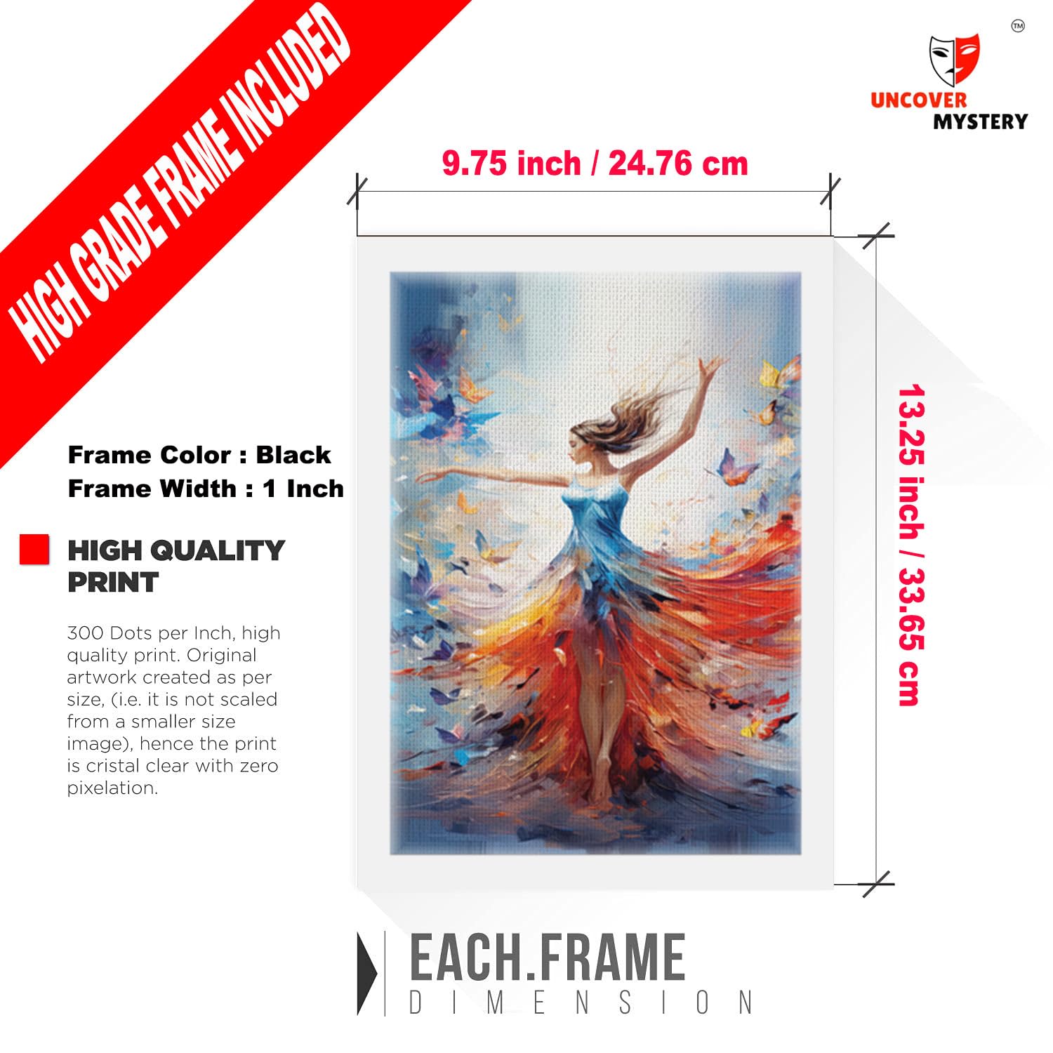 Uncover Mystery Dancing Girl Painting Print On Polyster Canvas Framed, Wall Art For Home, Office, Living Room Wall Decoration, (