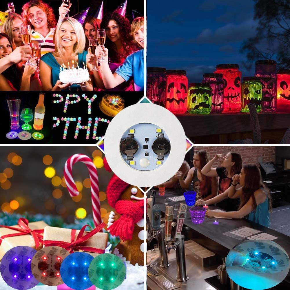 LOGUIDE LED Coaster 12 Pack Light Up Coasters 7Colors RGB LED Bottle Lights Bottle Glorifier  LED Sticker Coaster Discs Light Up for Drinks Flash Light Up Cup Coaster Flashing Shots Light (Multicolor)
