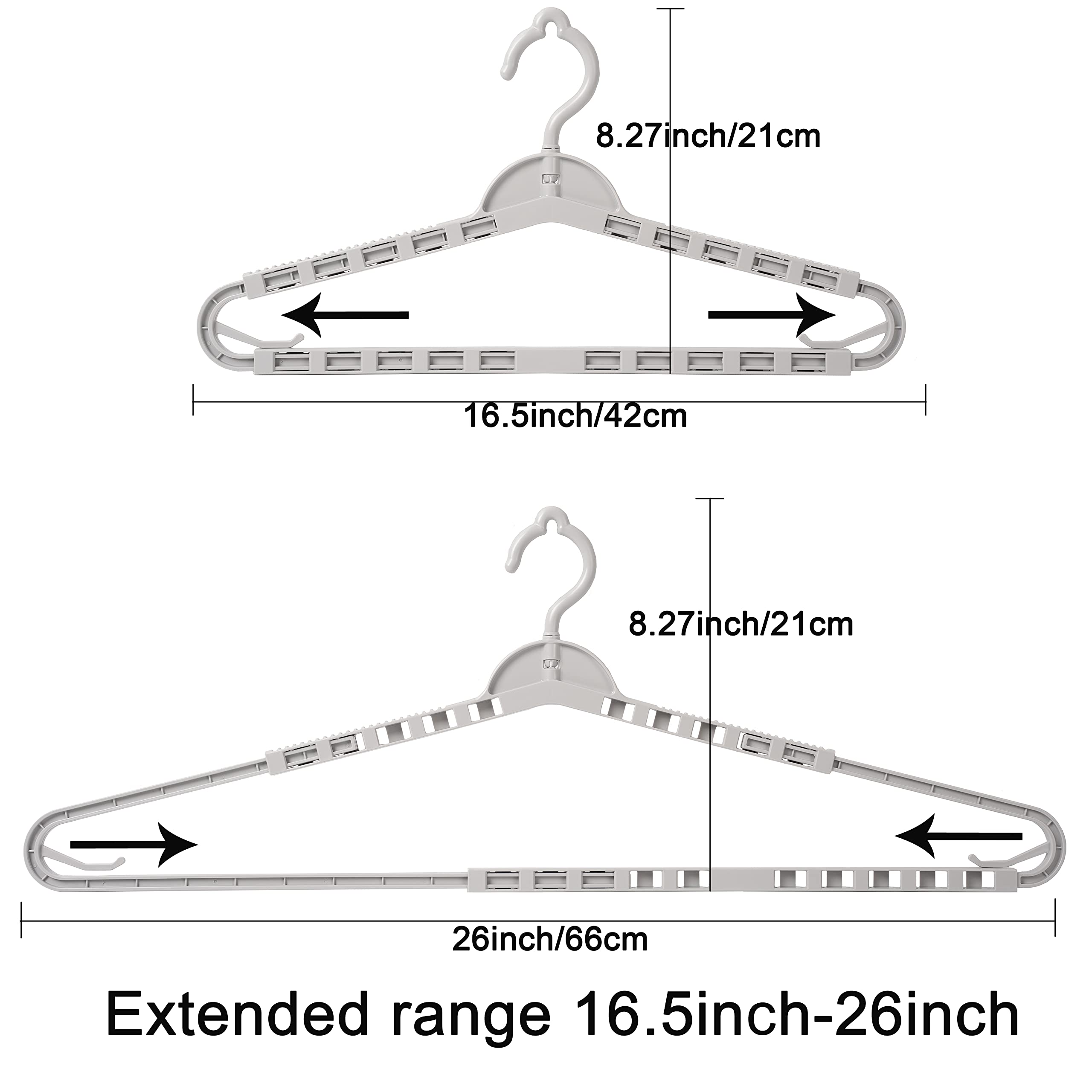 Foshine 4 Pack Extra Large Hangers Big Clothes Hangers Enlarge Adjustable Shoulder 16.5''-26'' Drying Hanger Sturdy For Wide Pol